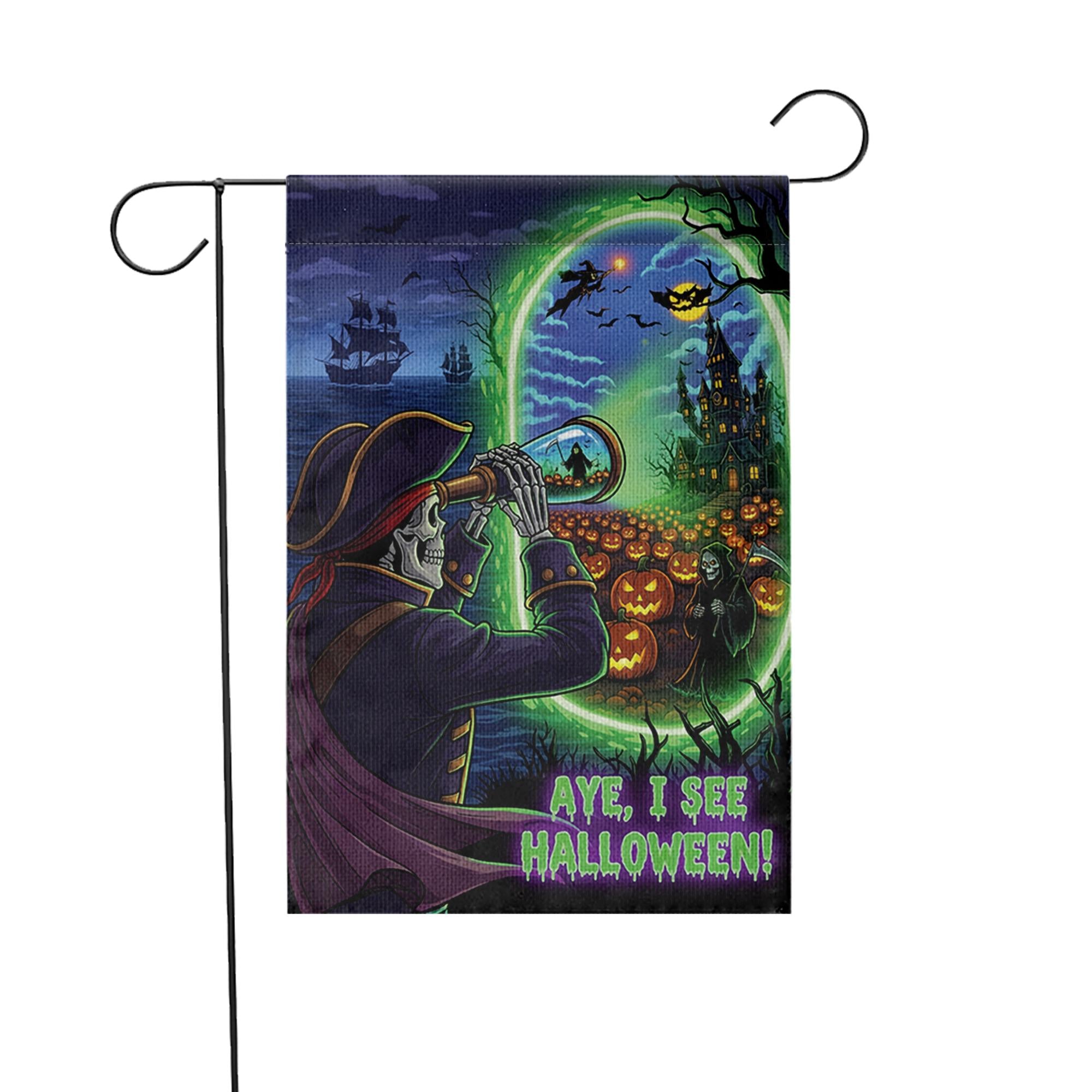 Pirate Halloween Garden Flag | Skeleton Aye I See Halloween Decor | Spooky Nautical Yard Sign | Funny Fall Outdoor Flag