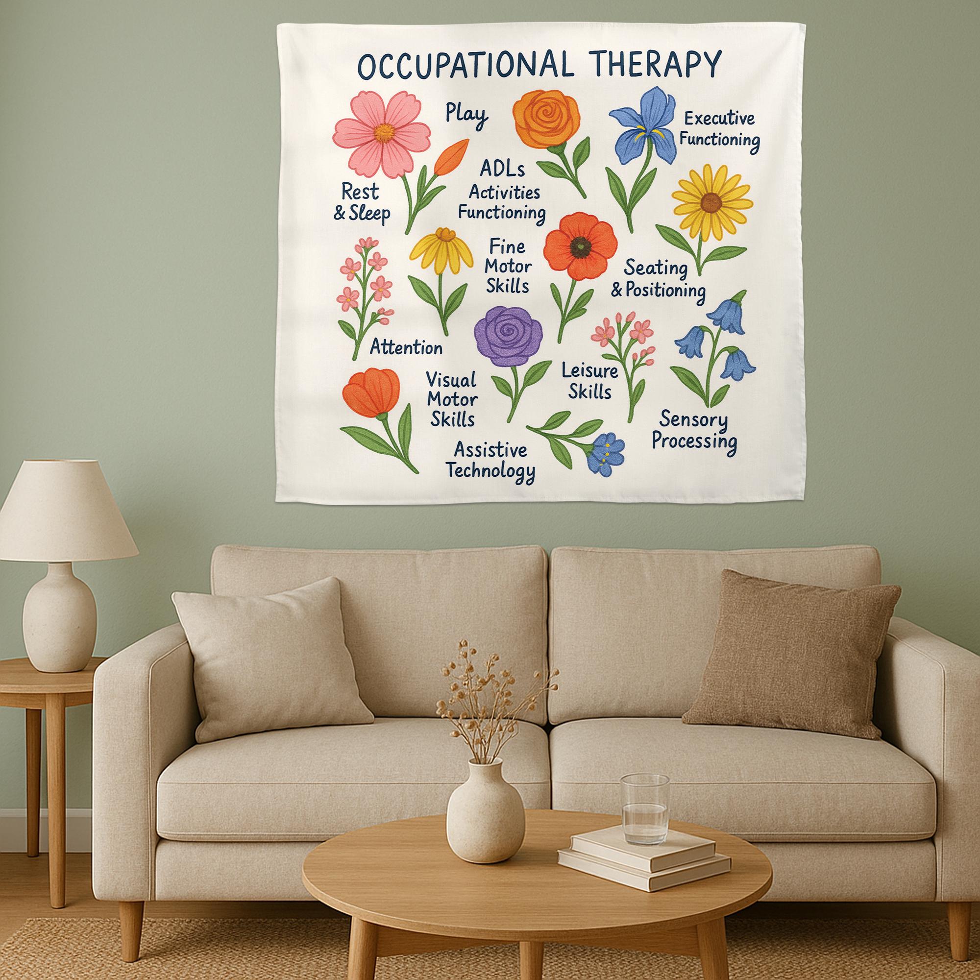 Occupational Therapy Tapestry, OT Office Wall Art, Colorful Therapist Decor, Educational Flower Poster, Pediatric OT Gift