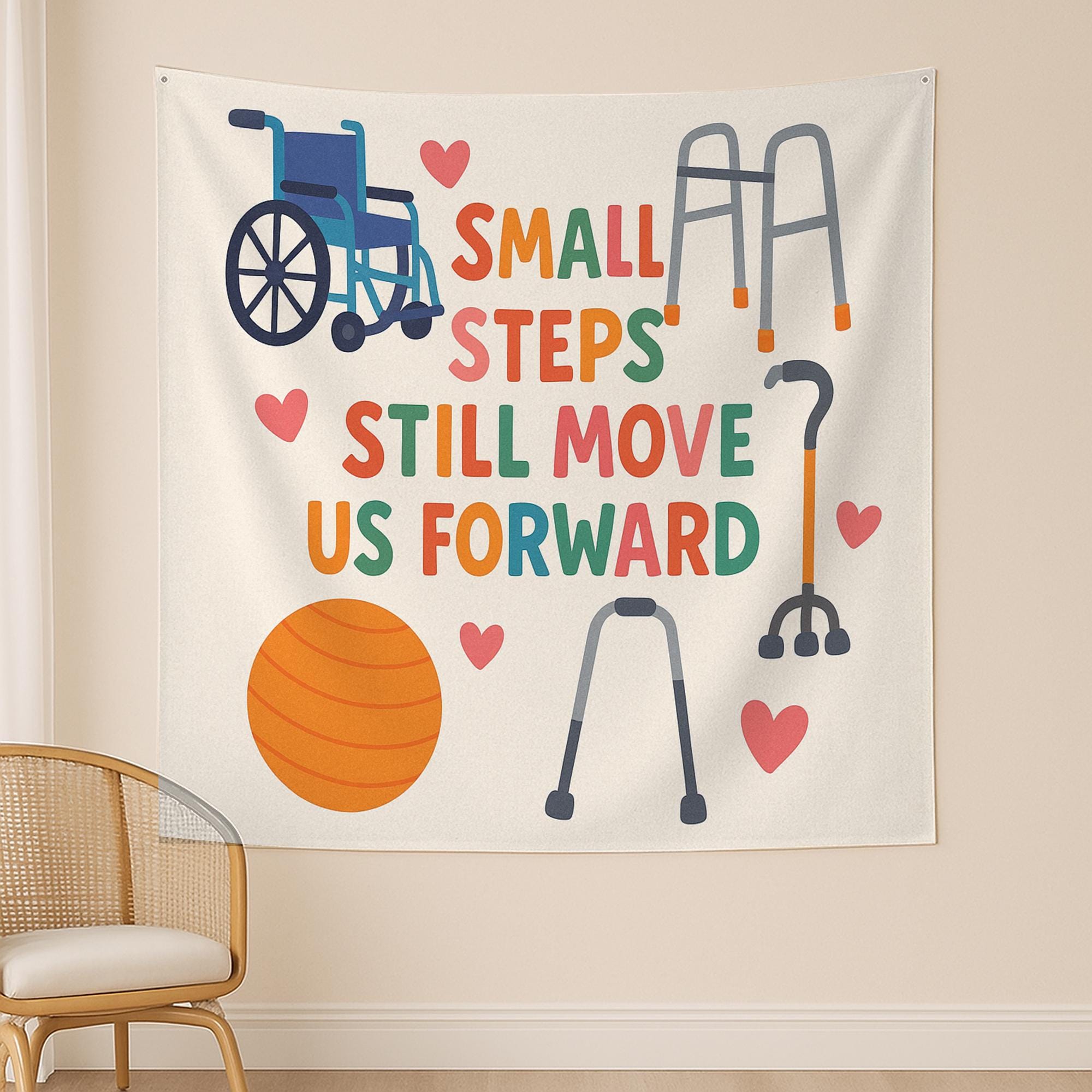 Physical Therapy Tapestry, PT Office Wall Art, Small Steps Motivational Decor, Rehab Clinic Poster, Therapist Gift Idea, Motivational Decor