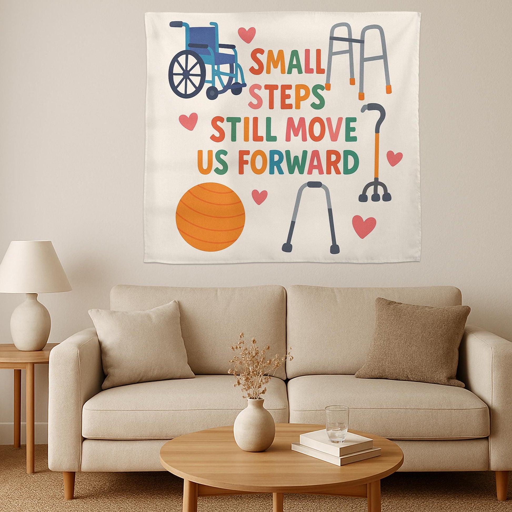 Physical Therapy Tapestry, PT Office Wall Art, Small Steps Motivational Decor, Rehab Clinic Poster, Therapist Gift Idea, Motivational Decor
