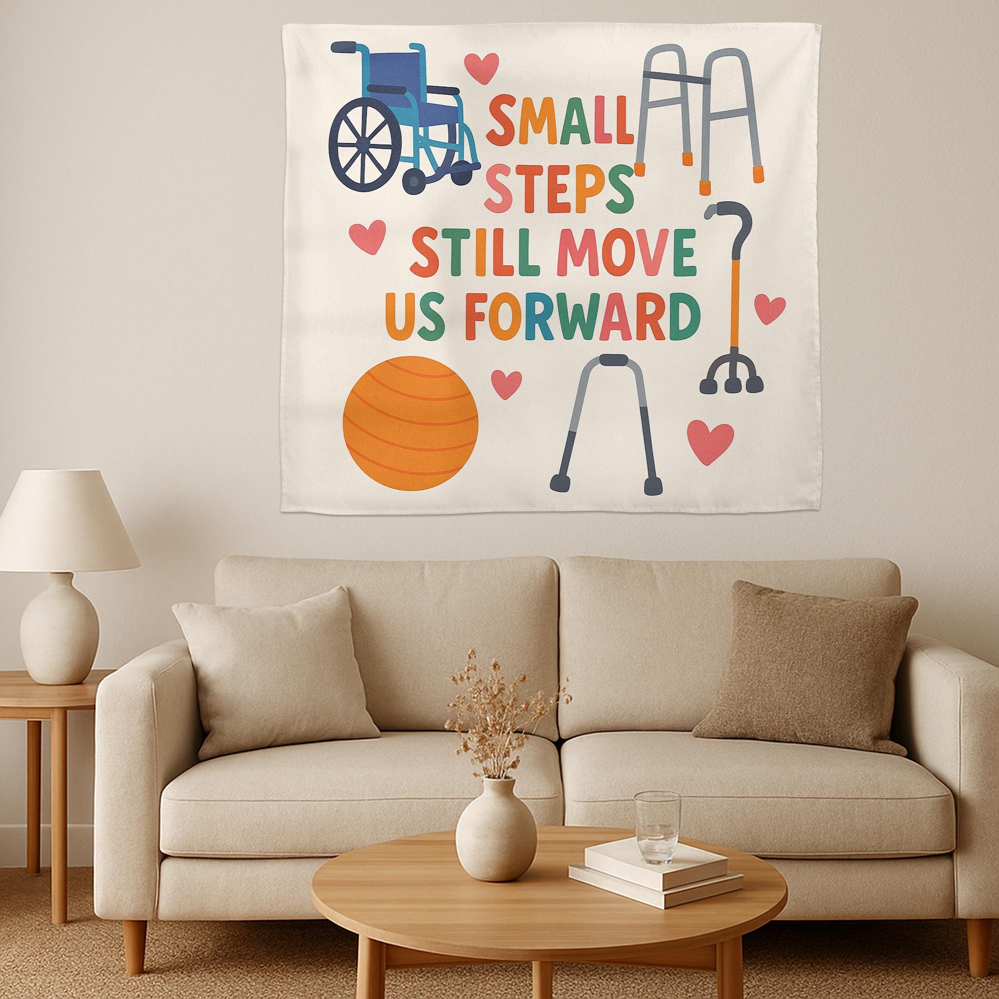 Physical Therapy Tapestry, PT Office Wall Art, Small Steps Motivational Decor, Rehab Clinic Poster, Therapist Gift Idea, Motivational Decor