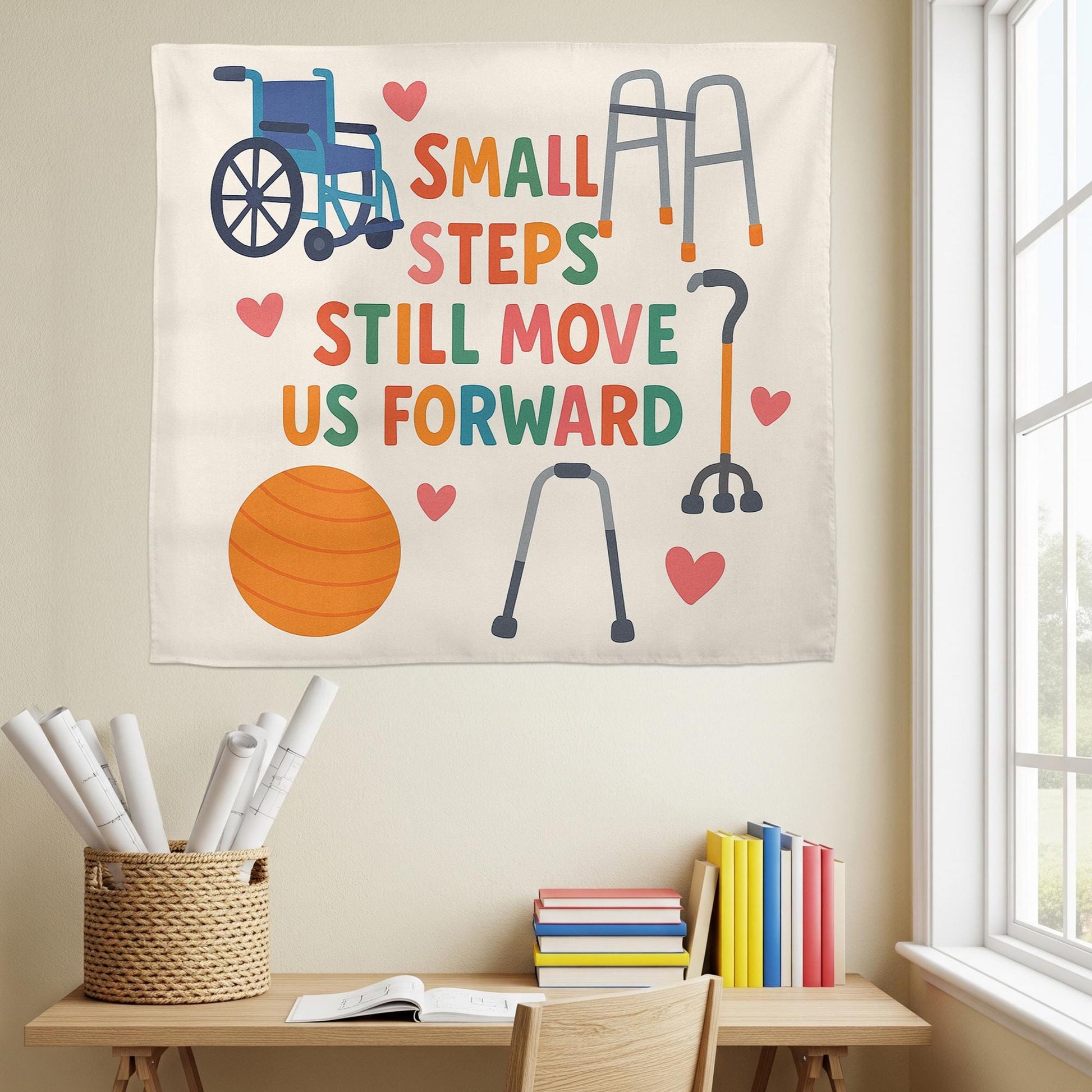 Physical Therapy Tapestry, PT Office Wall Art, Small Steps Motivational Decor, Rehab Clinic Poster, Therapist Gift Idea, Motivational Decor