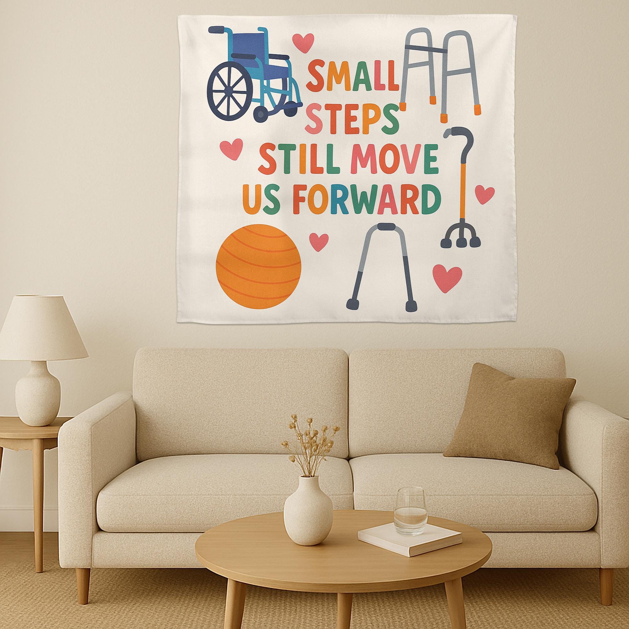 Physical Therapy Tapestry, PT Office Wall Art, Small Steps Motivational Decor, Rehab Clinic Poster, Therapist Gift Idea, Motivational Decor