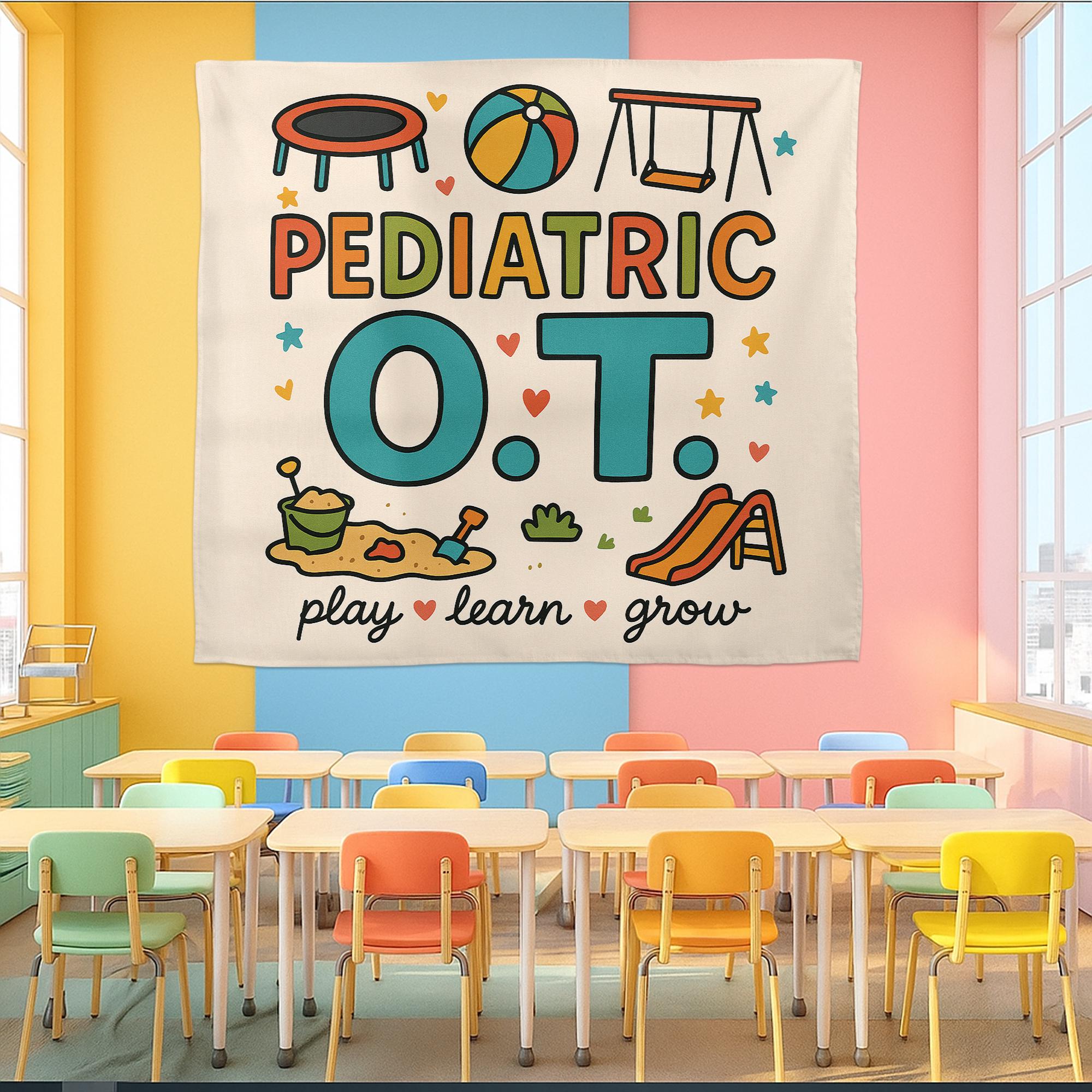 Pediatric OT Tapestry, Play Learn Grow Wall Art, Occupational Therapy Decor, Kids Therapy Poster, OT Office Decoration