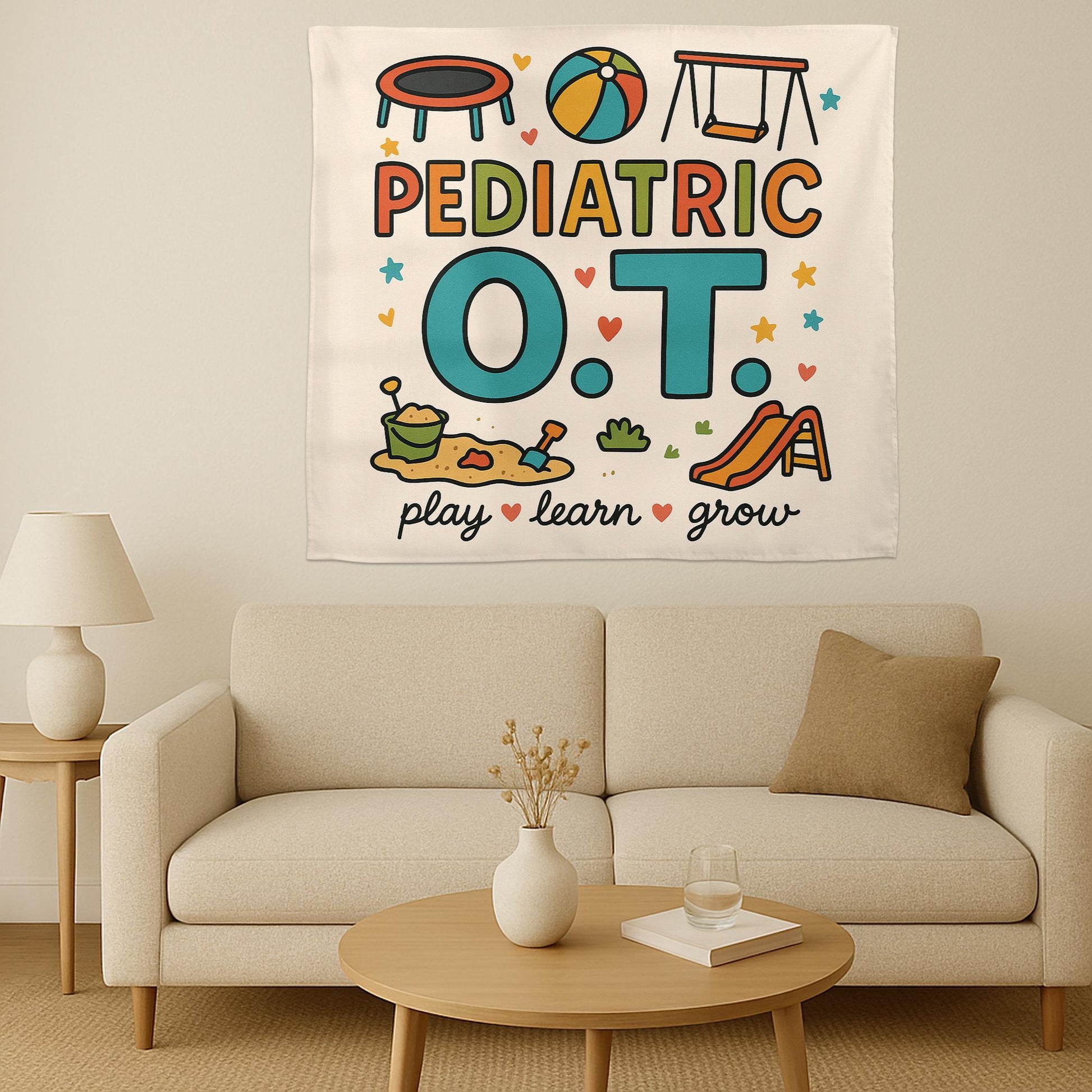Pediatric OT Tapestry, Play Learn Grow Wall Art, Occupational Therapy Decor, Kids Therapy Poster, OT Office Decoration