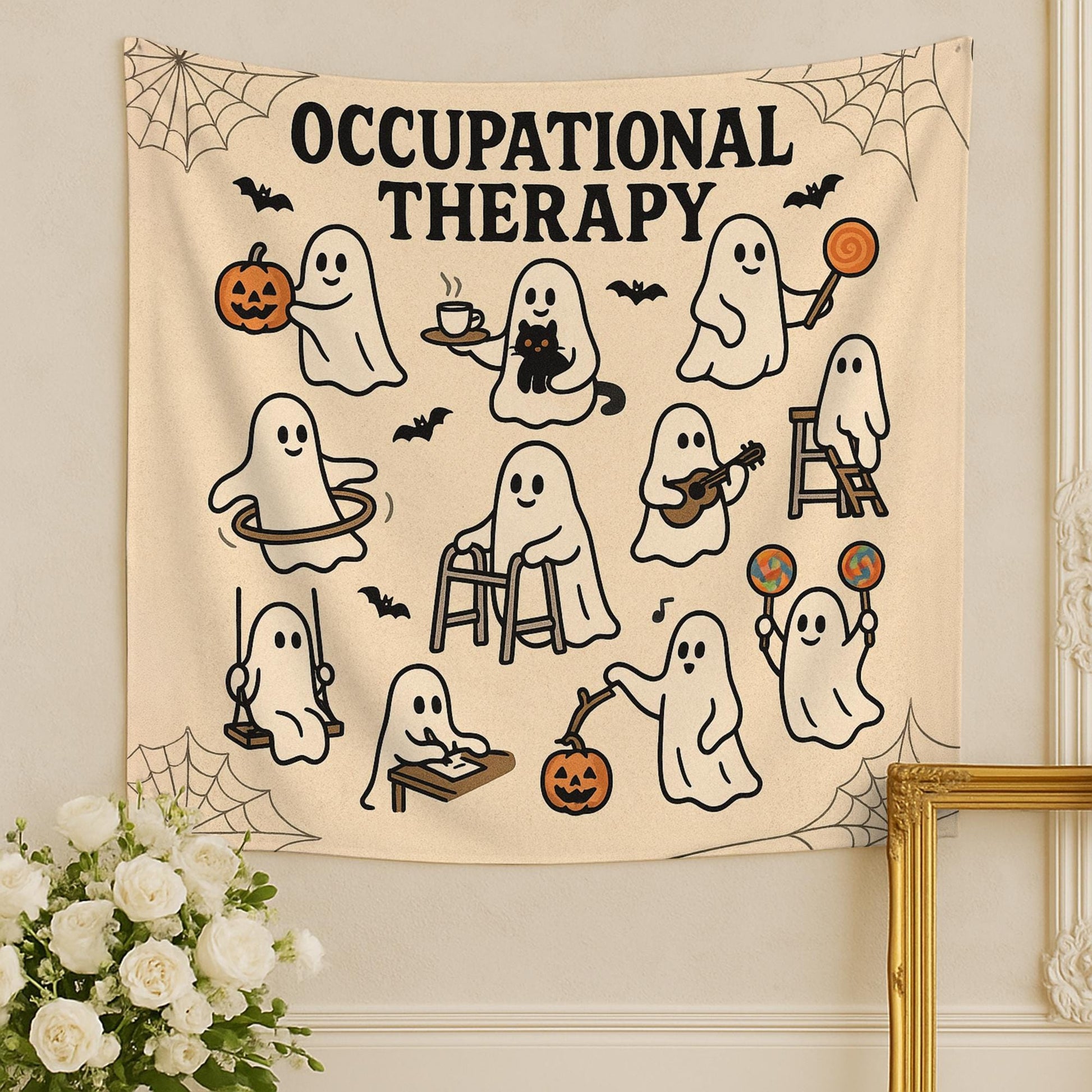 Halloween Occupational Therapy Tapestry, Ghost OT Wall Art, Funny Therapist Decor, Spooky Office Sign, OT Fall Decoration