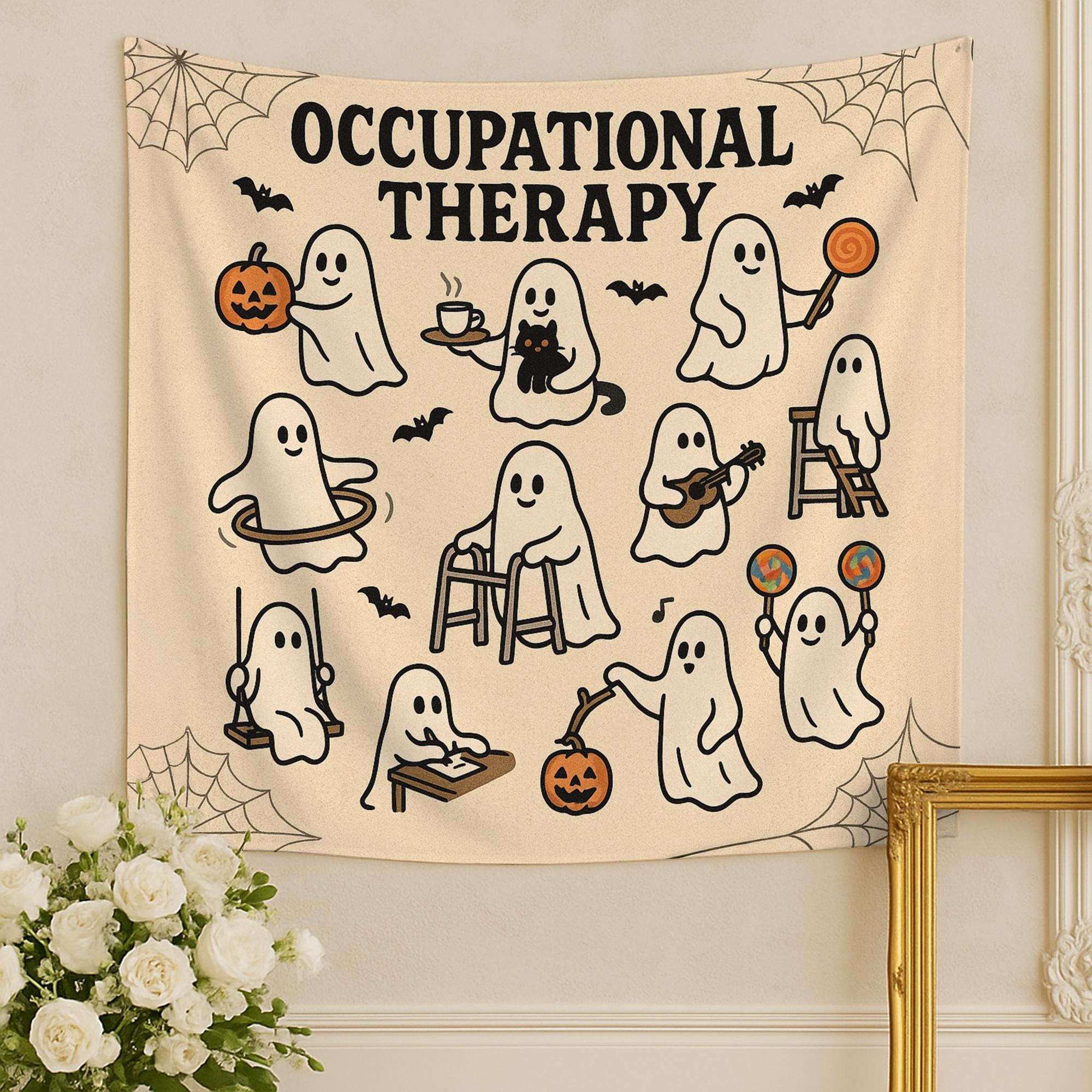 Halloween Occupational Therapy Tapestry, Ghost OT Wall Art, Funny Therapist Decor, Spooky Office Sign, OT Fall Decoration
