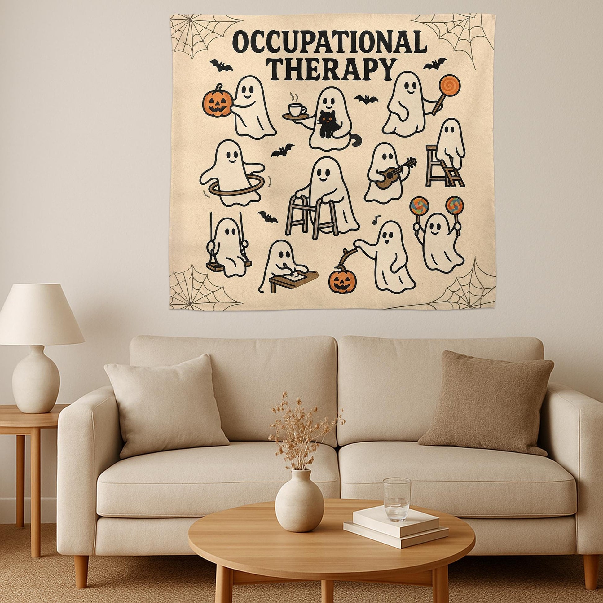 Halloween Occupational Therapy Tapestry, Ghost OT Wall Art, Funny Therapist Decor, Spooky Office Sign, OT Fall Decoration