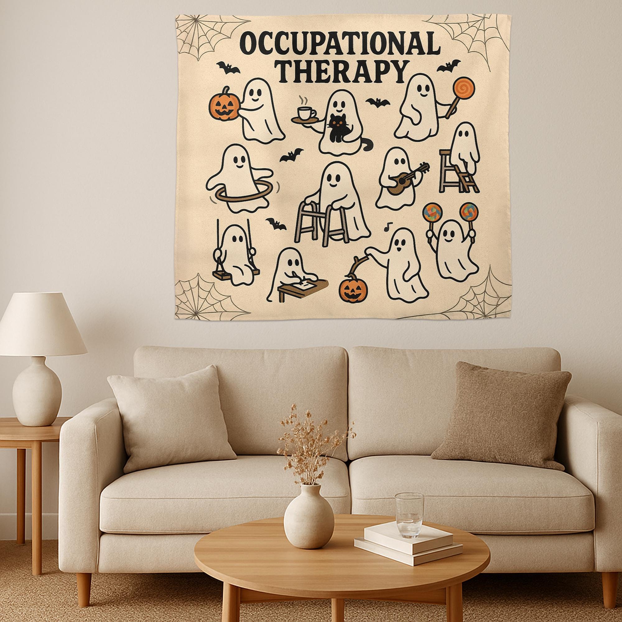 Halloween Occupational Therapy Tapestry, Ghost OT Wall Art, Funny Therapist Decor, Spooky Office Sign, OT Fall Decoration