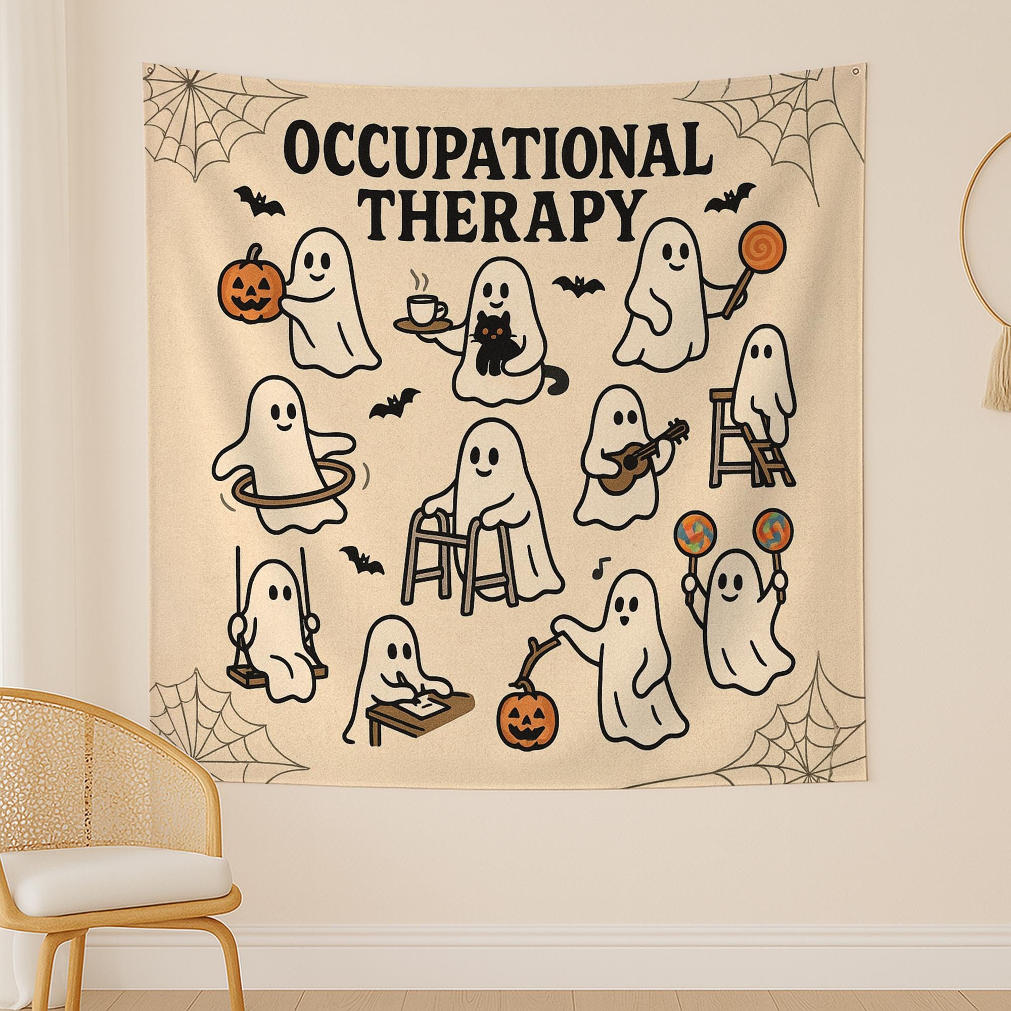Halloween Occupational Therapy Tapestry, Ghost OT Wall Art, Funny Therapist Decor, Spooky Office Sign, OT Fall Decoration