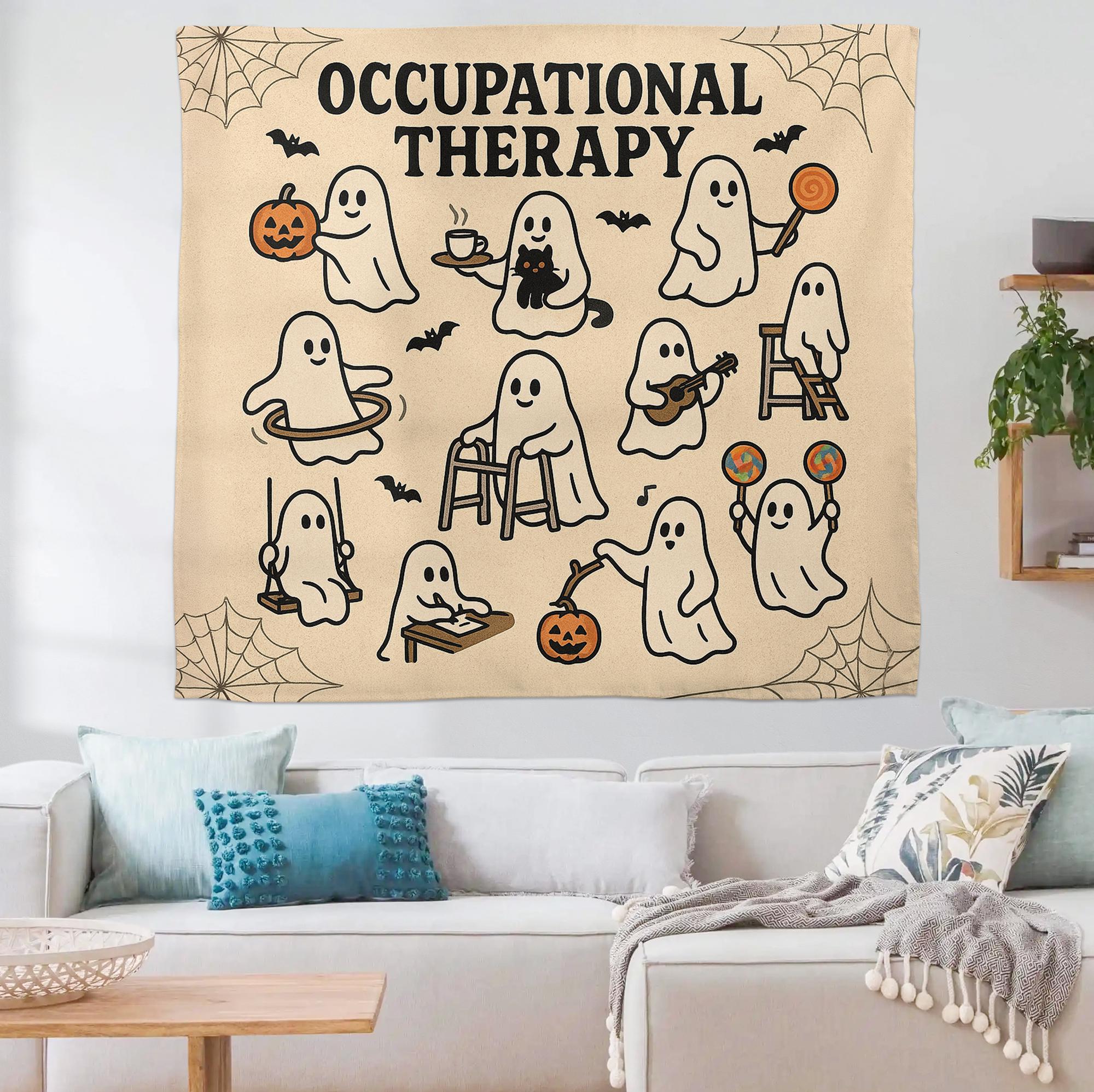Halloween Occupational Therapy Tapestry, Ghost OT Wall Art, Funny Therapist Decor, Spooky Office Sign, OT Fall Decoration