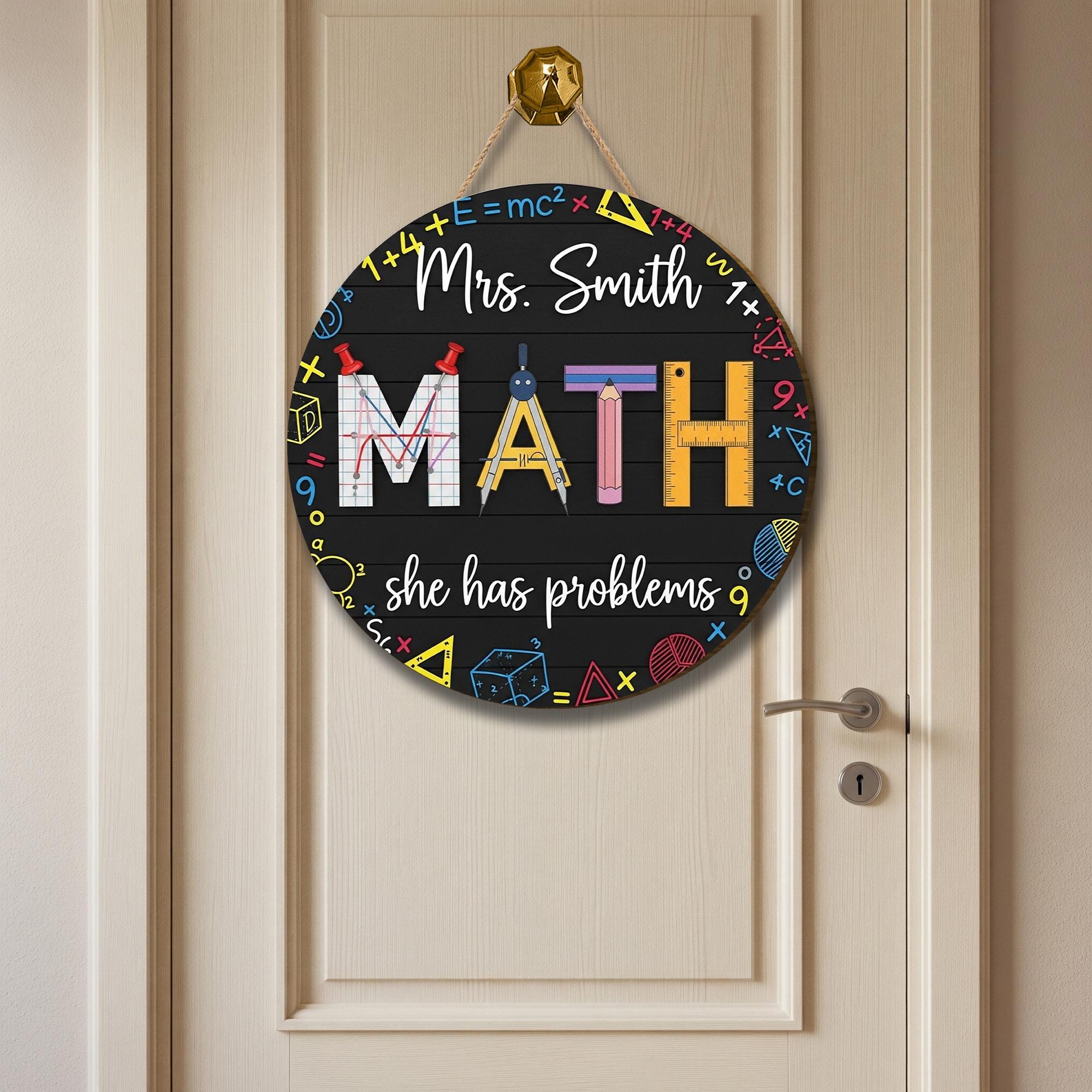 Funny Math Teacher Door Sign, Personalized Classroom Decor, Back to School Gift, Custom Name Wooden Sign, STEM Teacher Plaque
