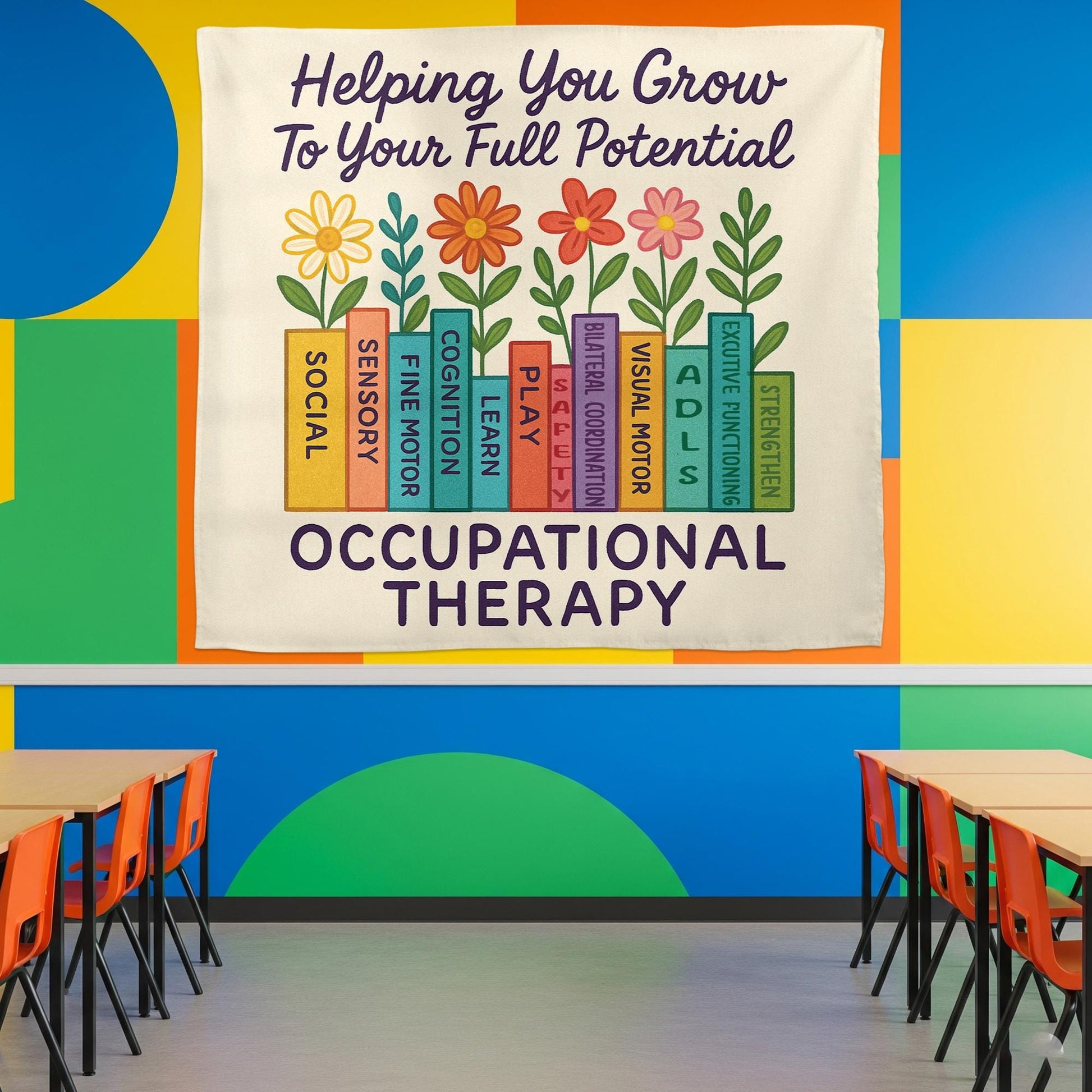Occupational Therapy Tapestry, Floral Book Wall Art, OT Office Decor, Motivational Therapist Poster, Pediatric OT Gift, Office Decoration