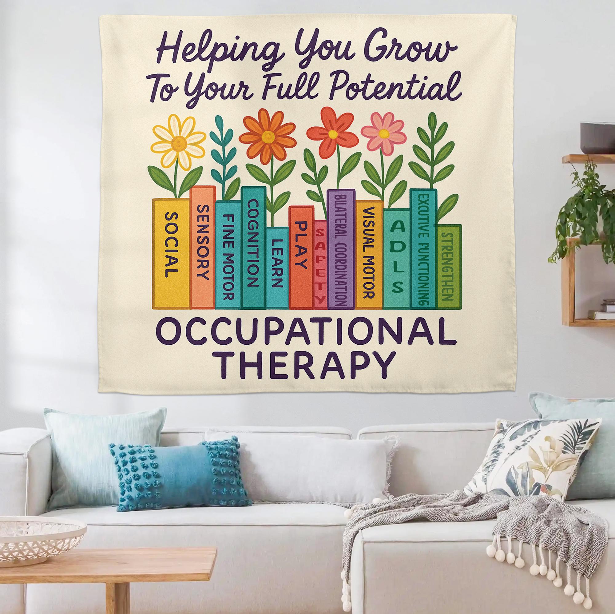 Occupational Therapy Tapestry, Floral Book Wall Art, OT Office Decor, Motivational Therapist Poster, Pediatric OT Gift, Office Decoration