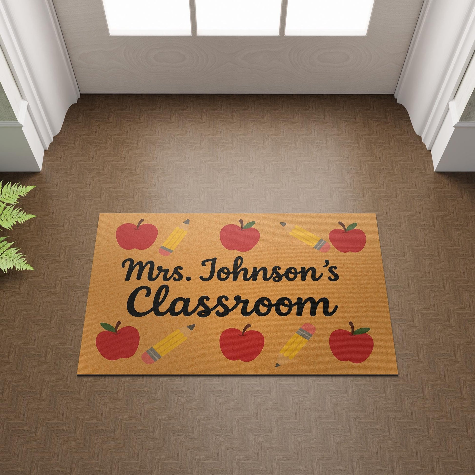 Custom Teacher Doormat, Personalized Classroom Welcome Mat, Back to School Decor, Apple Pencil Rug, Teacher Doormat, Classroom Decor