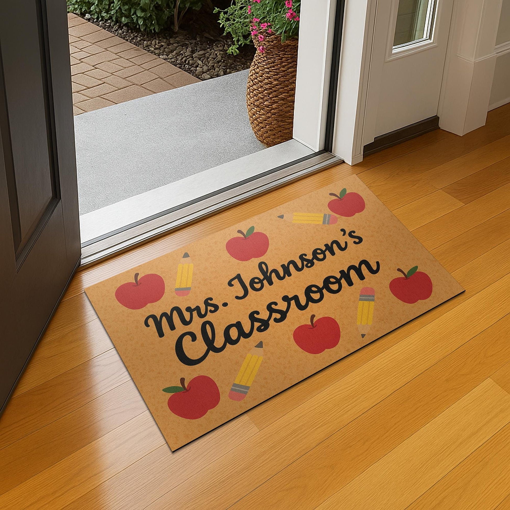 Custom Teacher Doormat, Personalized Classroom Welcome Mat, Back to School Decor, Apple Pencil Rug, Teacher Doormat, Classroom Decor