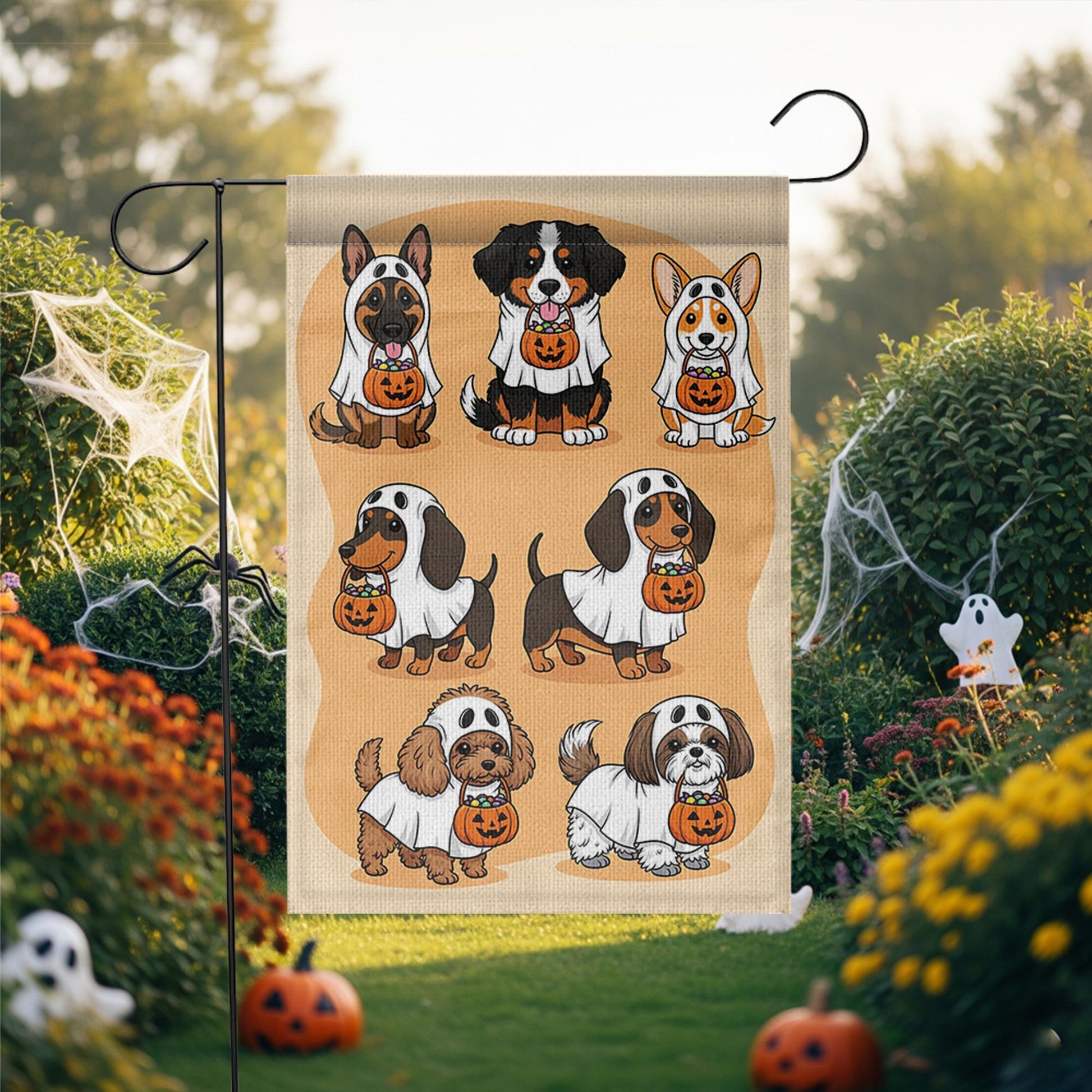 Halloween Dog Garden Flag - Trick or Treat Puppy Yard Sign - Cute Ghost Dog Outdoor Decor - Fall Pet Lover Decoration
