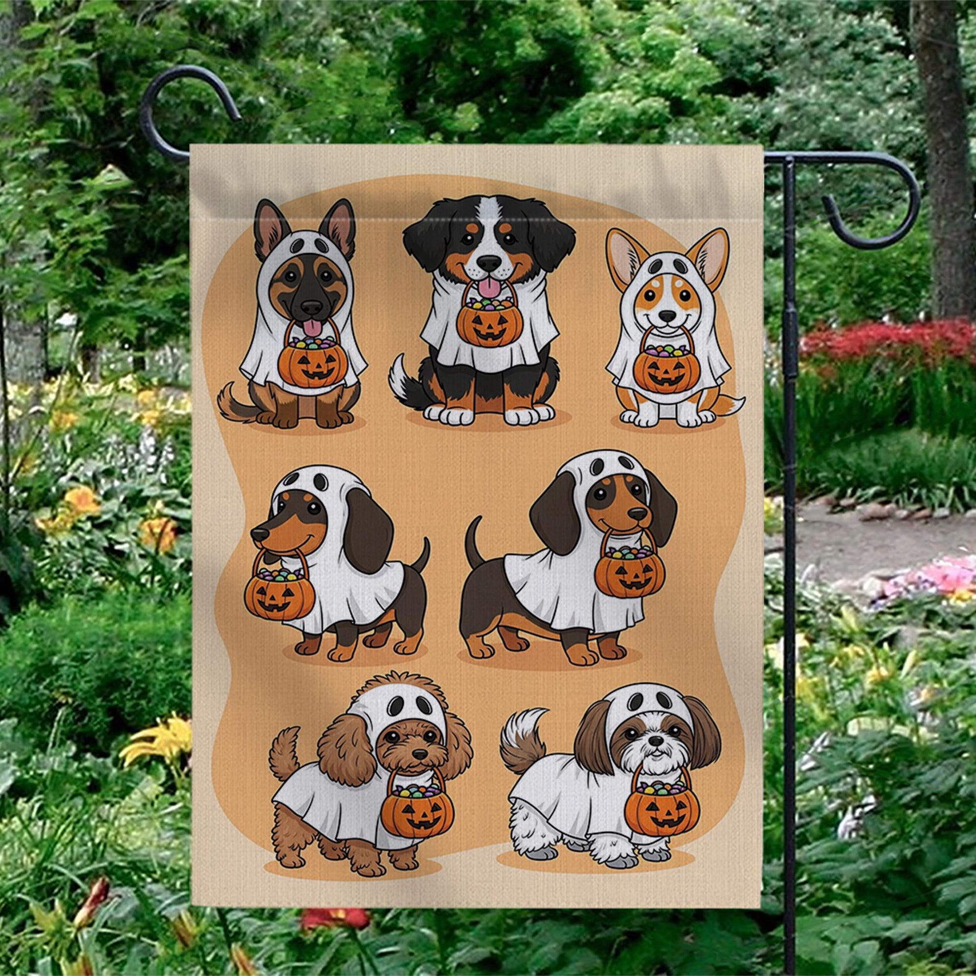 Halloween Dog Garden Flag - Trick or Treat Puppy Yard Sign - Cute Ghost Dog Outdoor Decor - Fall Pet Lover Decoration
