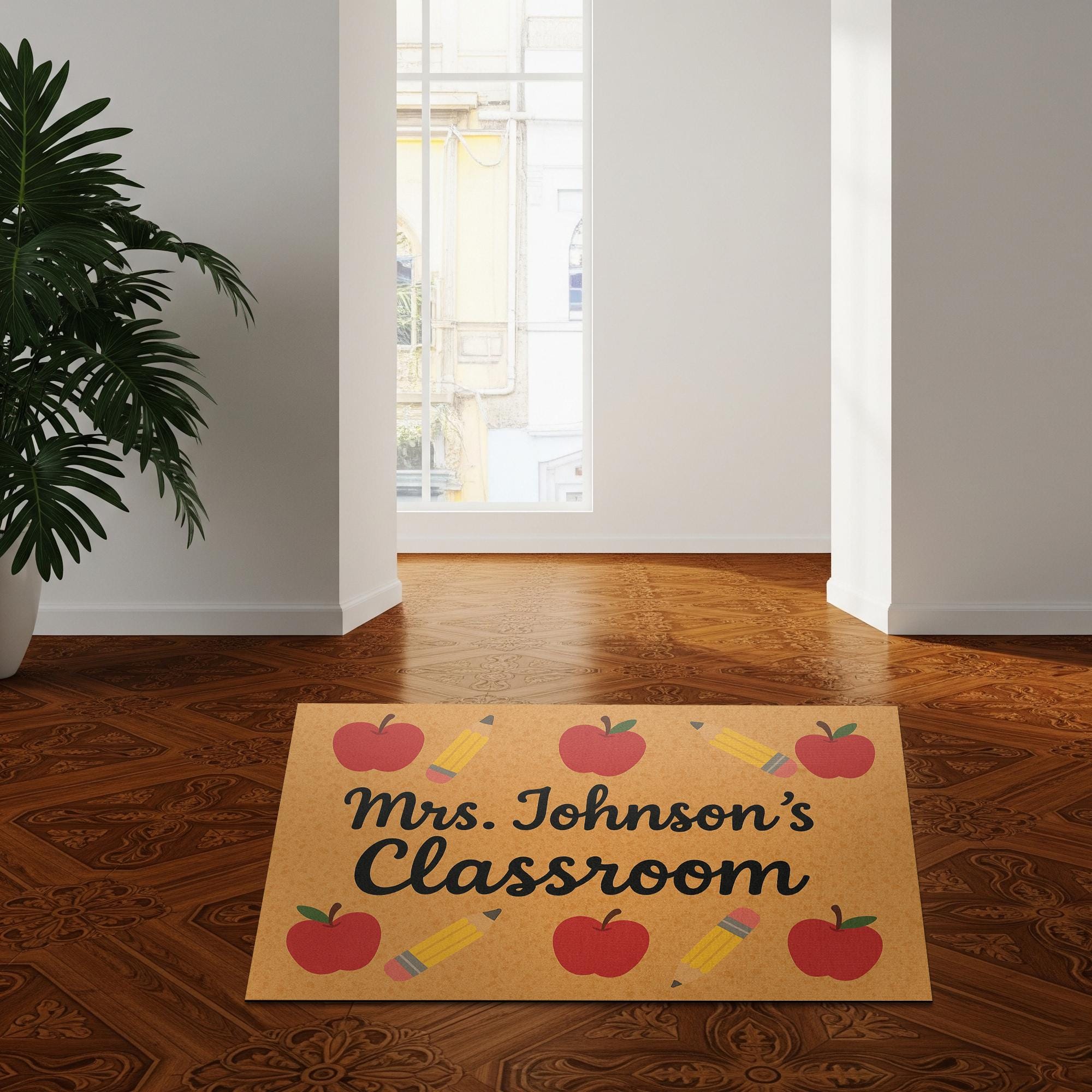Custom Teacher Doormat, Personalized Classroom Welcome Mat, Back to School Decor, Apple Pencil Rug, Teacher Doormat, Classroom Decor