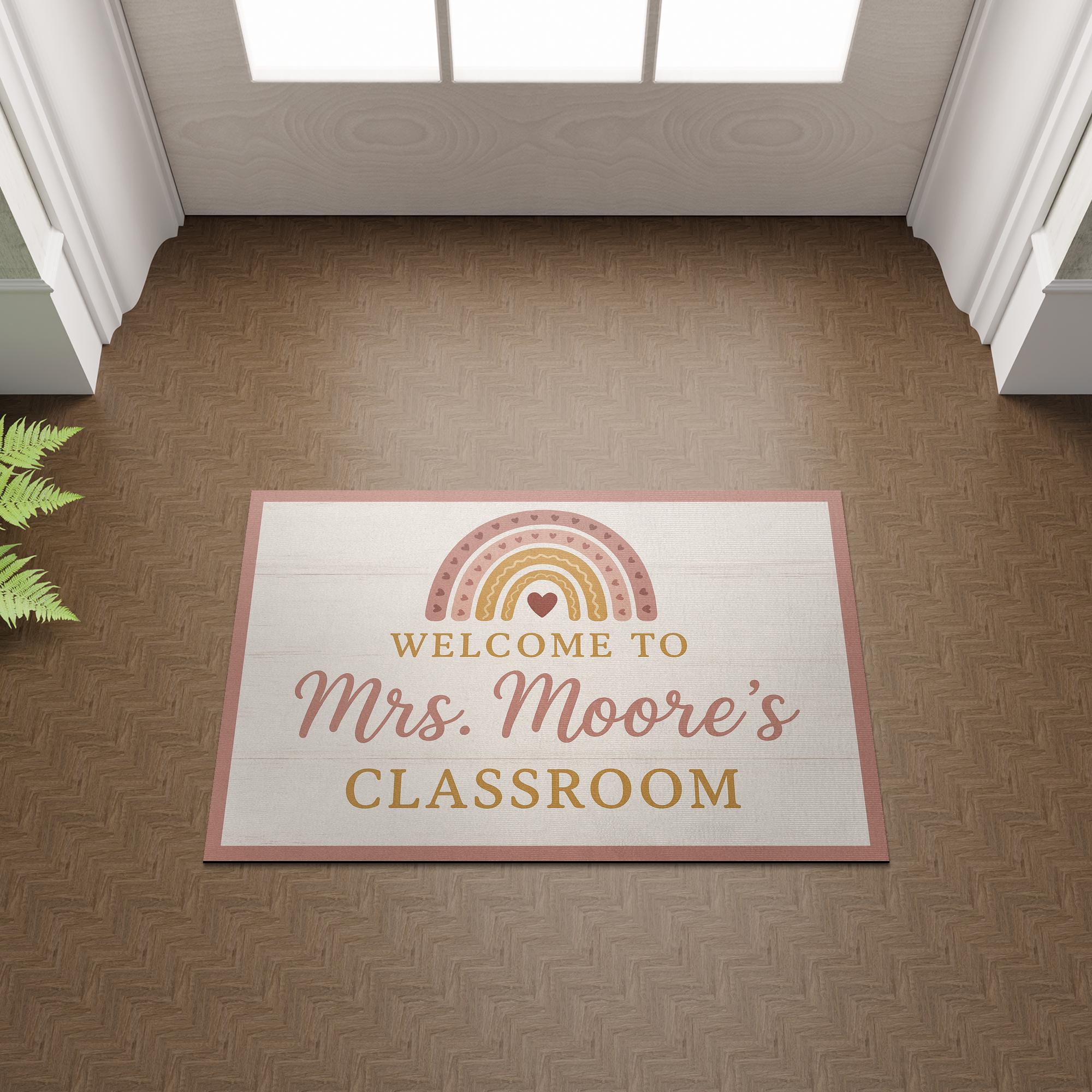 Personalized Teacher Doormat, Welcome to Classroom Rug, Custom Rainbow Back to School Mat, Classroom Door Decor Gift Idea