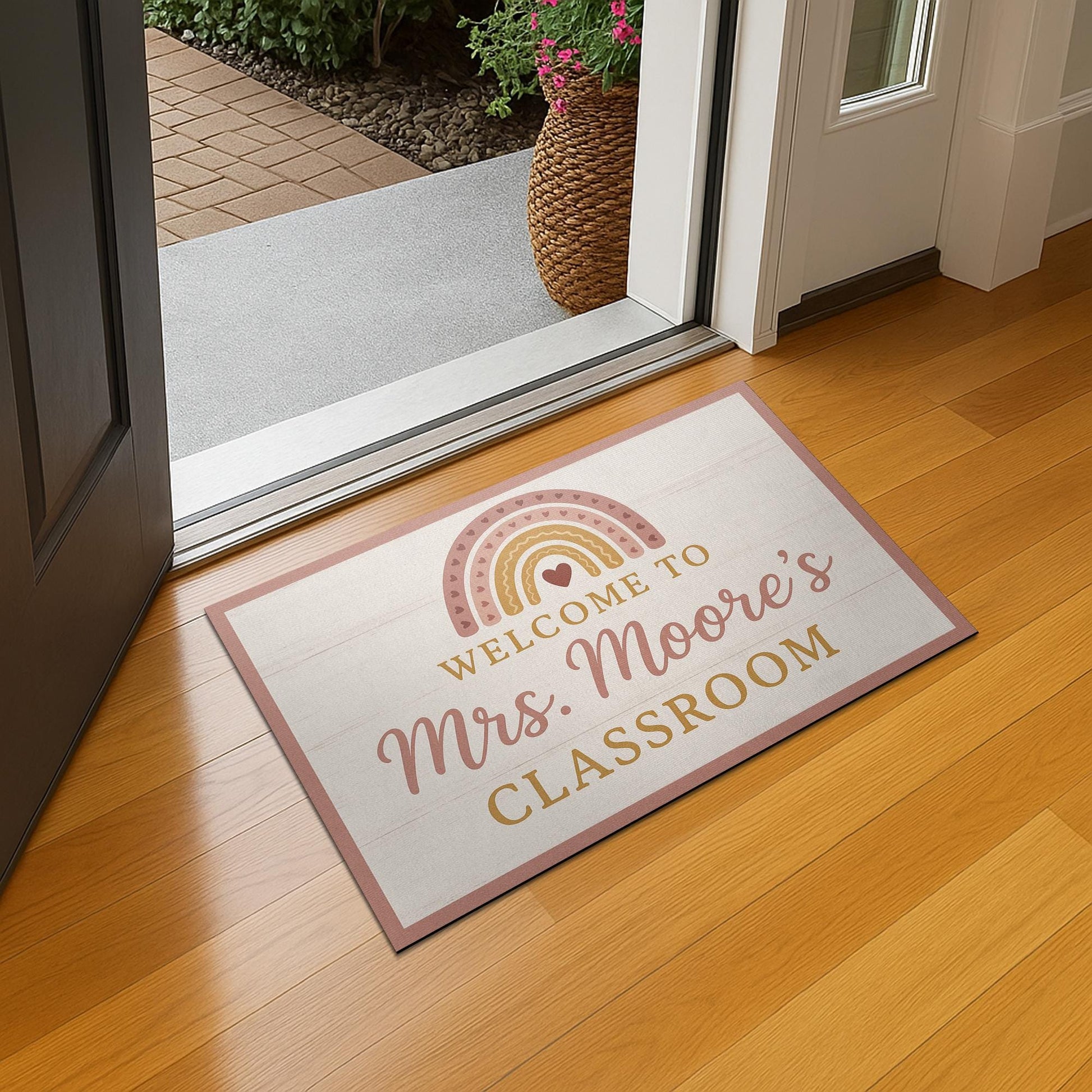 Personalized Teacher Doormat, Welcome to Classroom Rug, Custom Rainbow Back to School Mat, Classroom Door Decor Gift Idea