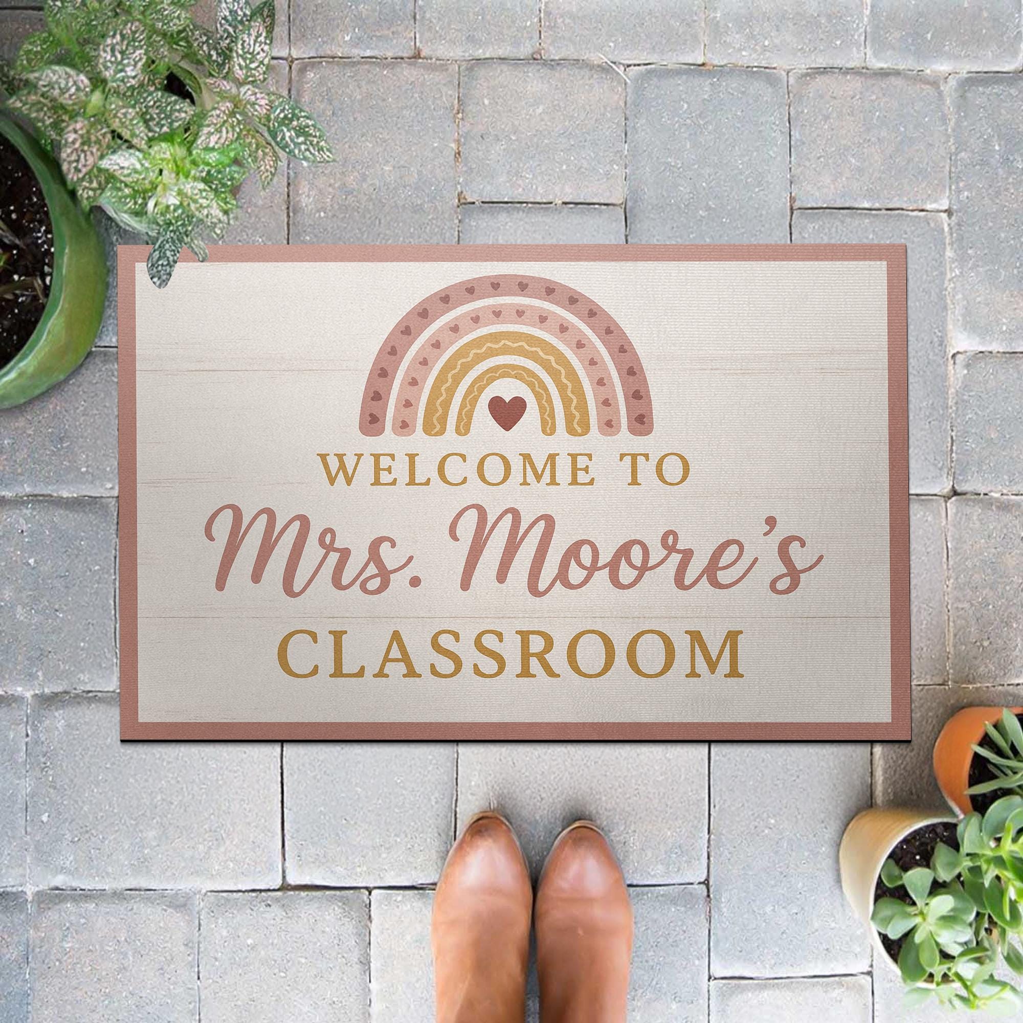 Personalized Teacher Doormat, Welcome to Classroom Rug, Custom Rainbow Back to School Mat, Classroom Door Decor Gift Idea
