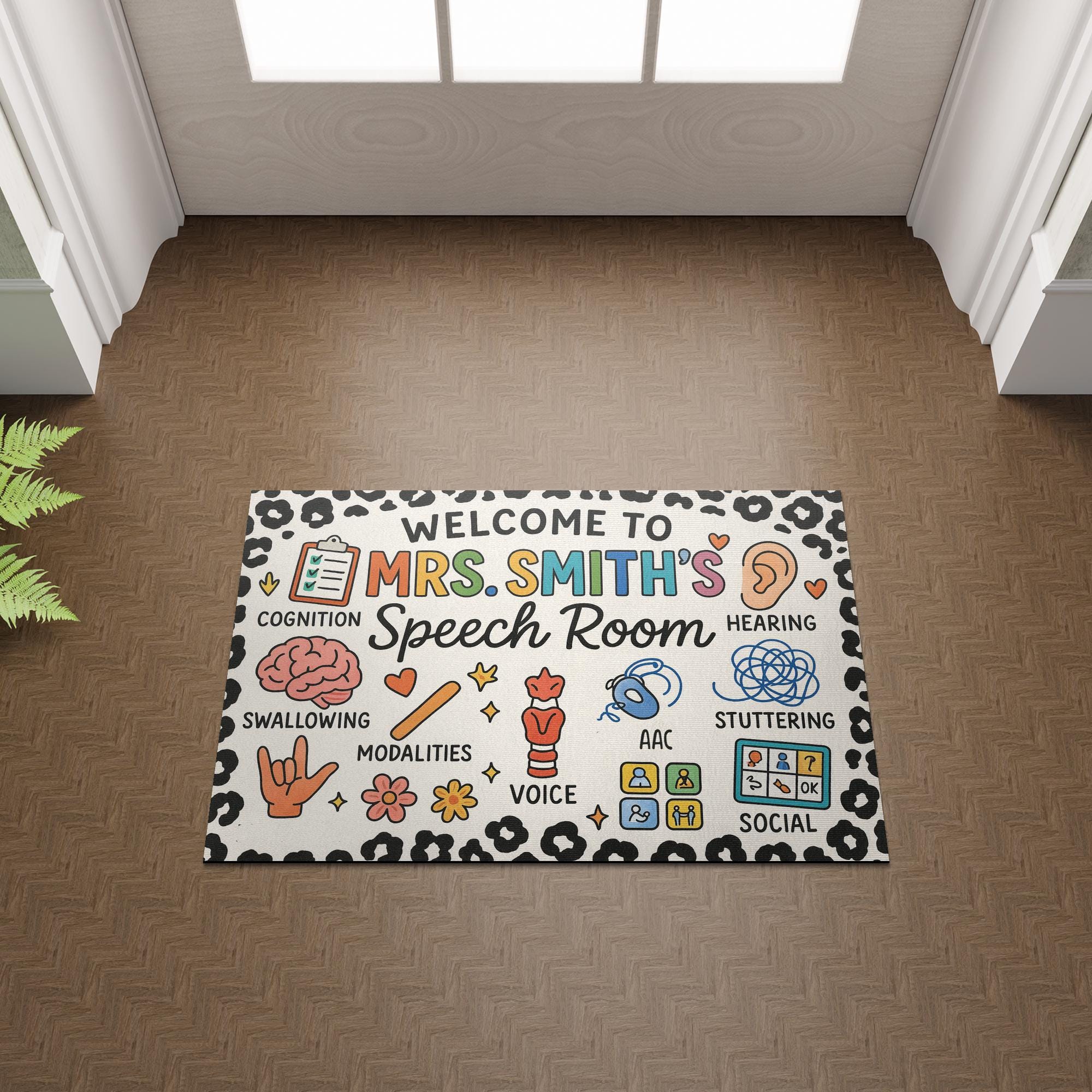 Personalized Speech Room Doormat, SLP Office Decor, Custom Name Therapy Mat, Speech Pathologist Welcome Rug, SLP Gift Idea