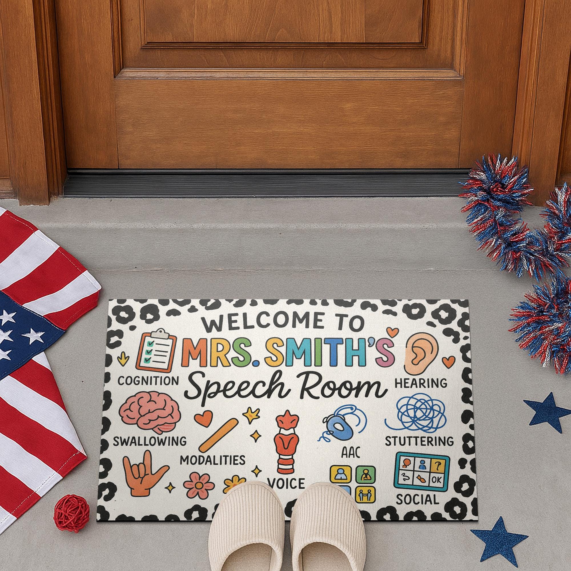 Personalized Speech Room Doormat, SLP Office Decor, Custom Name Therapy Mat, Speech Pathologist Welcome Rug, SLP Gift Idea
