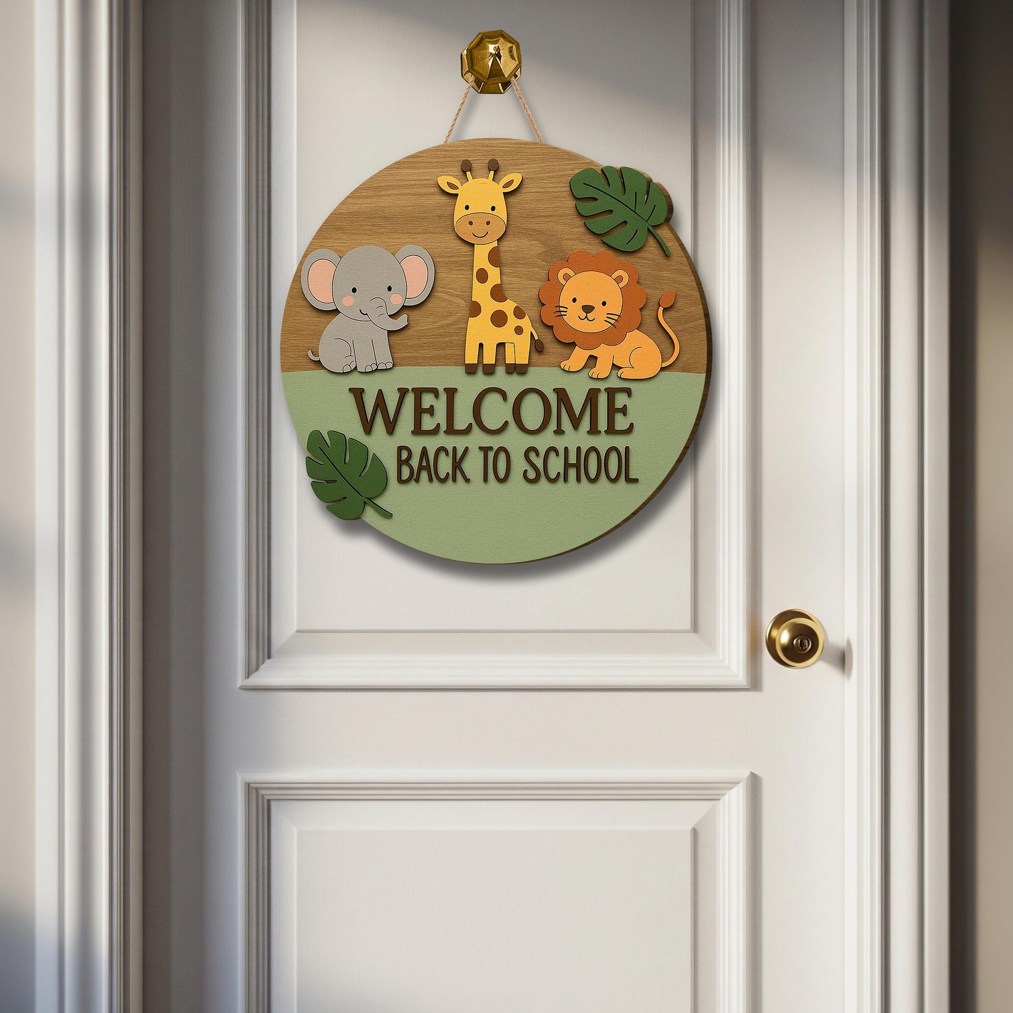 Welcome Back to School Sign, Jungle Animal Classroom Door Hanger, Kindergarten Wooden Decor, Teacher Back to School Gift