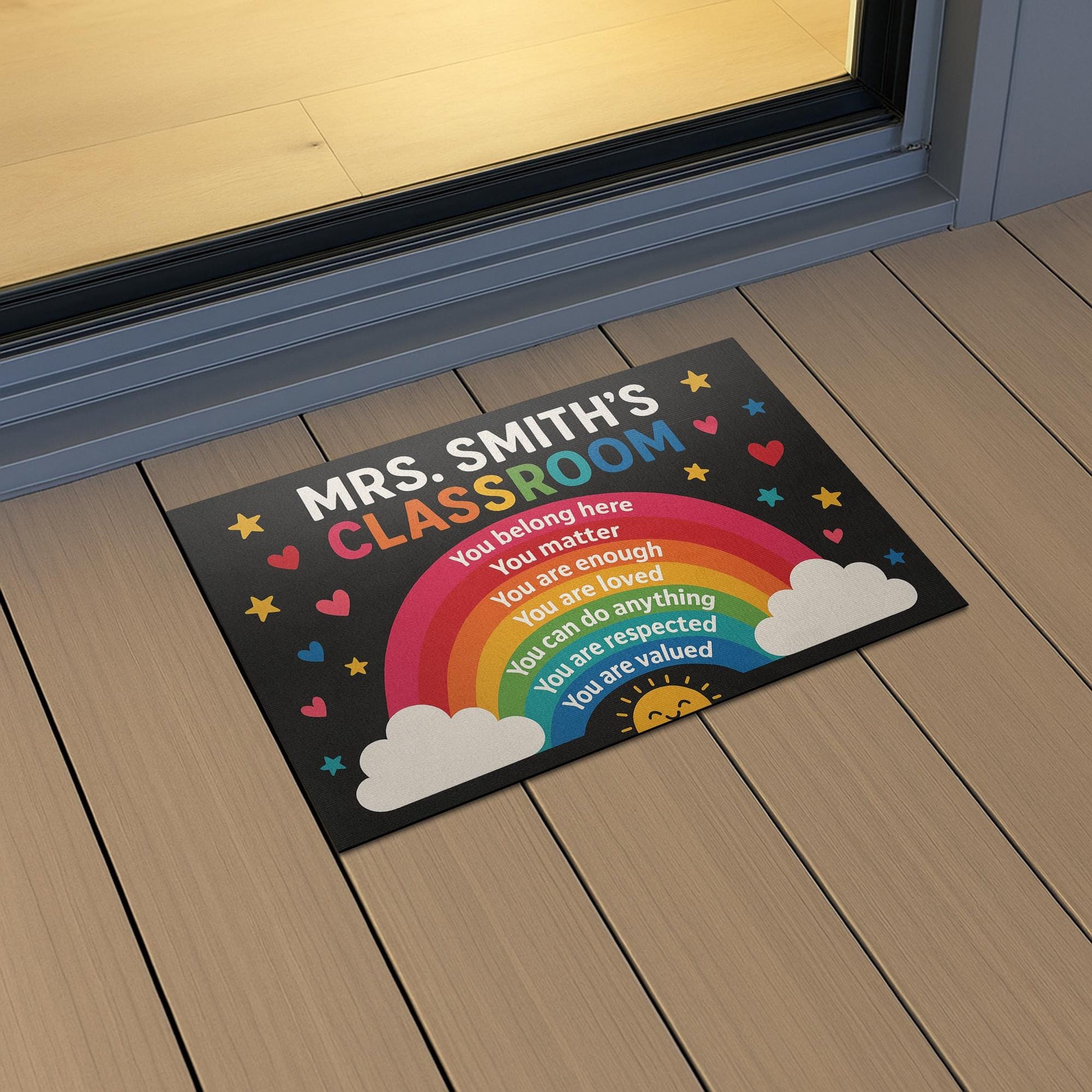 Rainbow Classroom Doormat, Personalized Teacher Rug, Back to School Welcome Mat, Inspirational Classroom Door Decor Gift