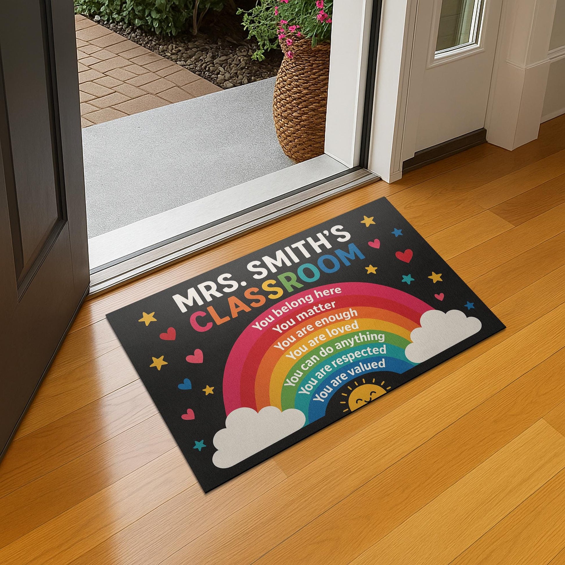 Rainbow Classroom Doormat, Personalized Teacher Rug, Back to School Welcome Mat, Inspirational Classroom Door Decor Gift