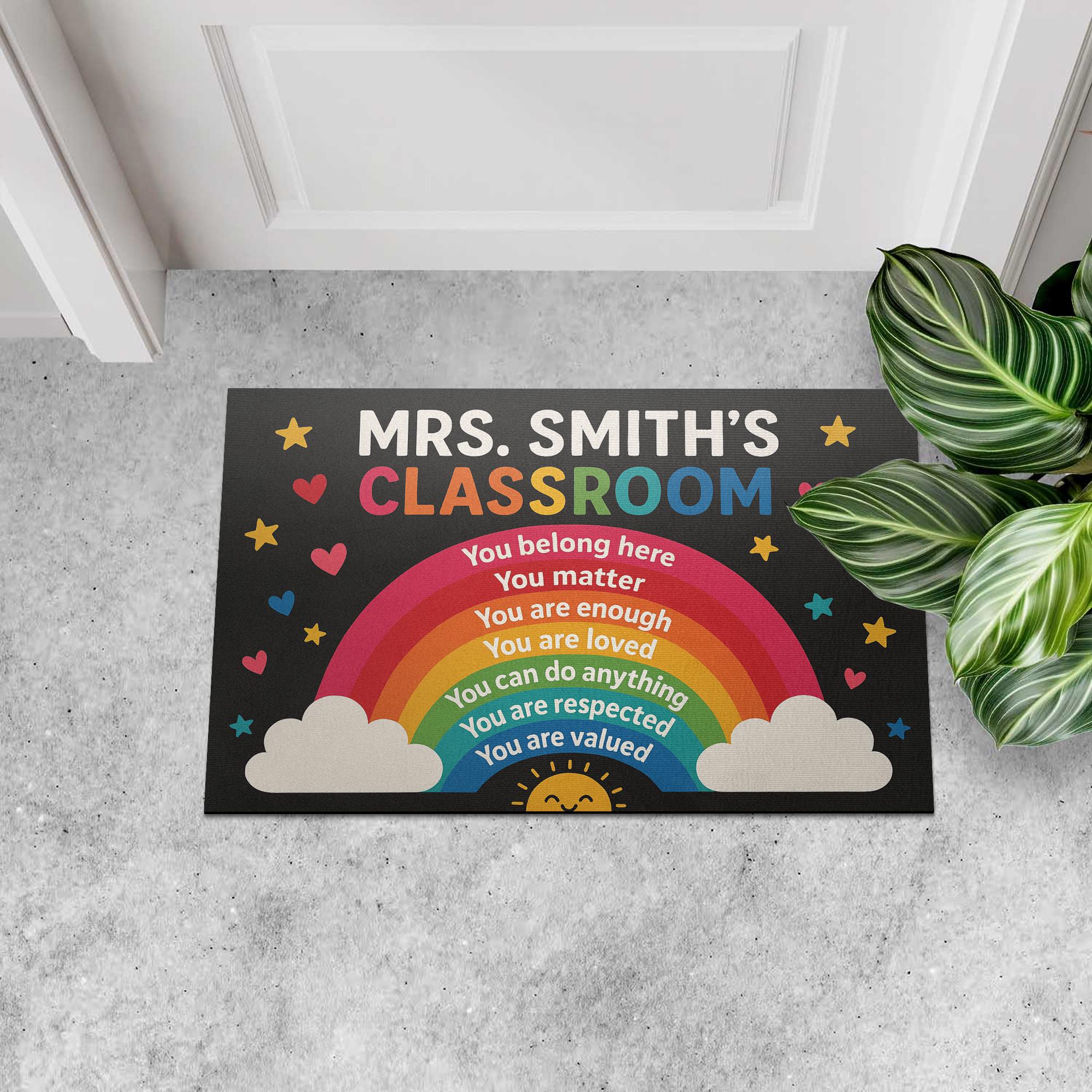Rainbow Classroom Doormat, Personalized Teacher Rug, Back to School Welcome Mat, Inspirational Classroom Door Decor Gift