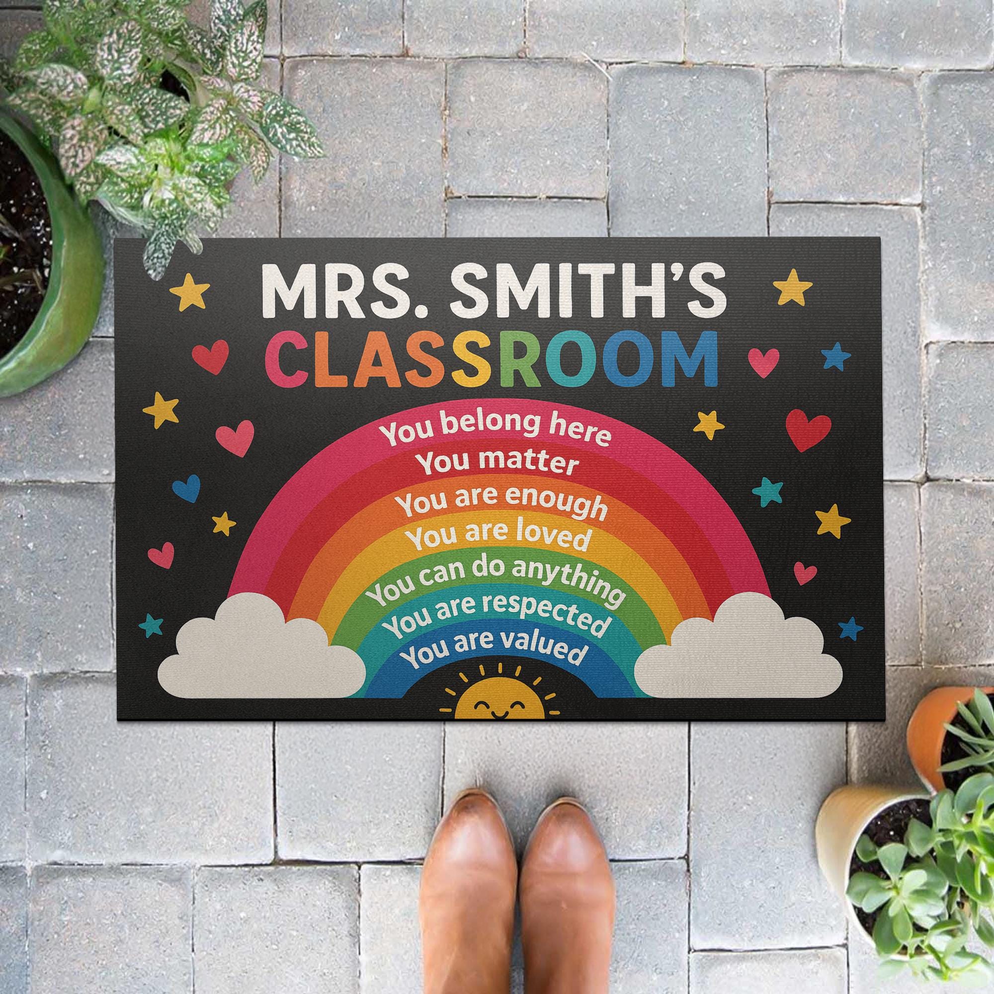 Rainbow Classroom Doormat, Personalized Teacher Rug, Back to School Welcome Mat, Inspirational Classroom Door Decor Gift