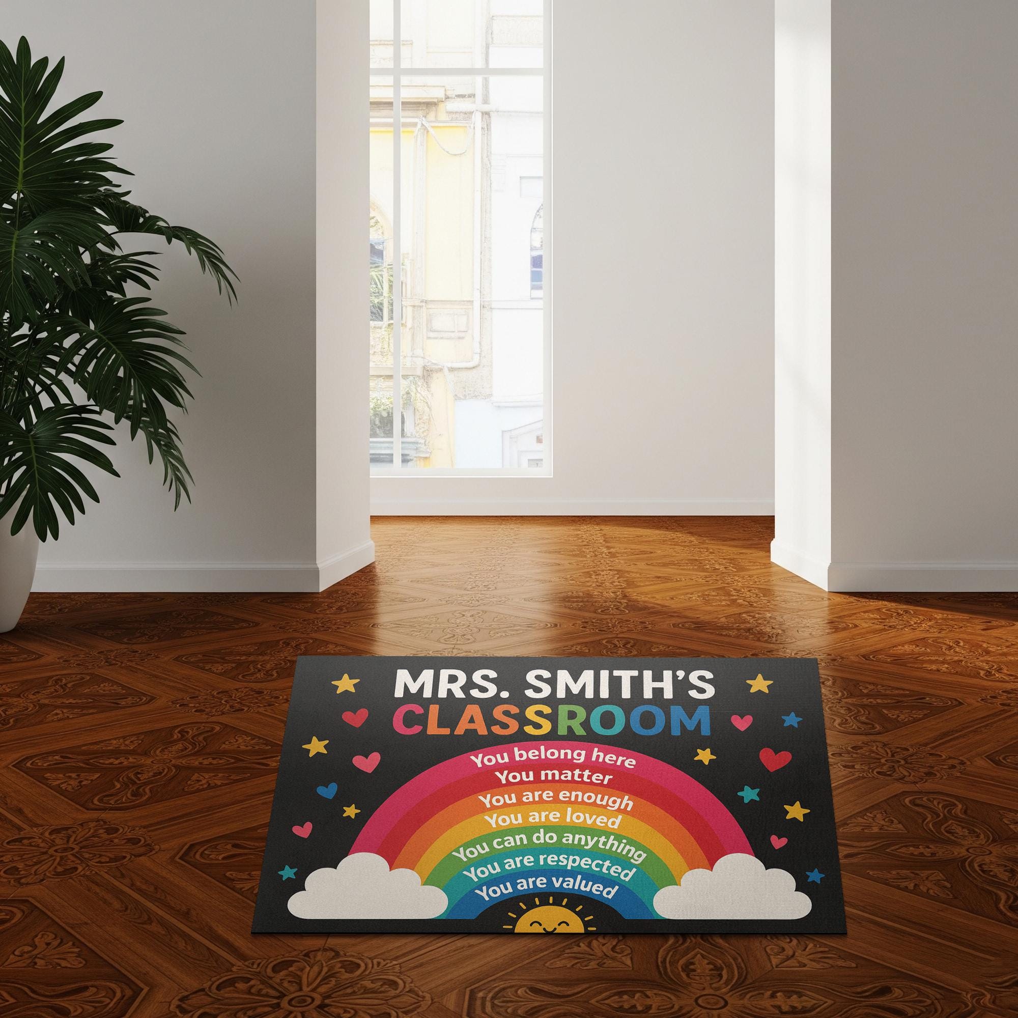 Rainbow Classroom Doormat, Personalized Teacher Rug, Back to School Welcome Mat, Inspirational Classroom Door Decor Gift
