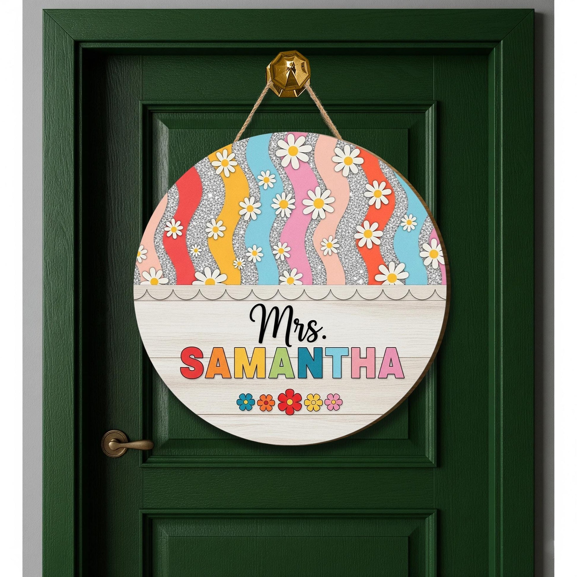 Custom Teacher Door Sign, Personalized Rainbow Floral Classroom Decor, Back to School Wooden Sign, Teacher Gift Idea