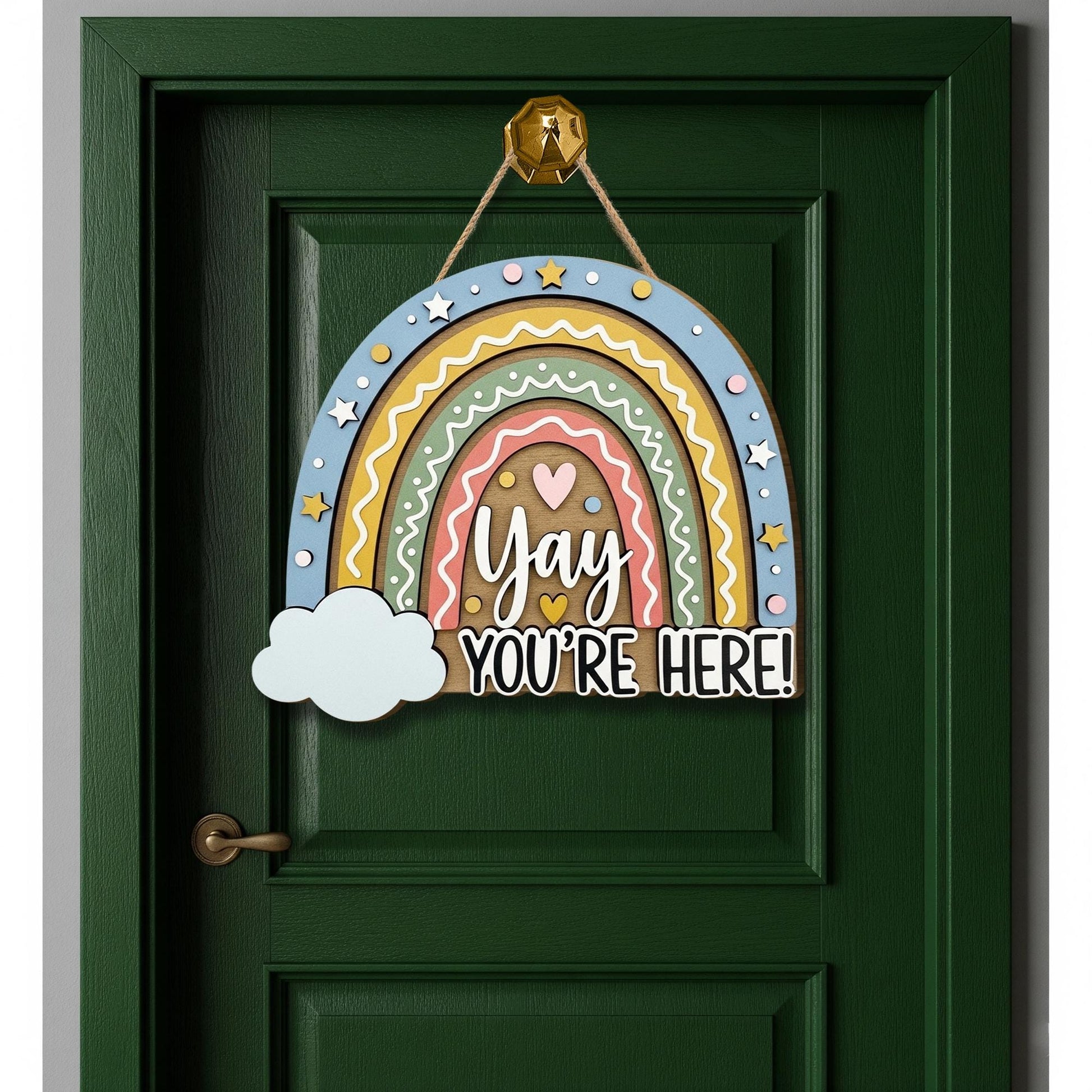 3D Rainbow Welcome Sign, Yay You're Here Classroom Decor, Back to School Wooden Door Hanger, Cute Teacher Gift for Students
