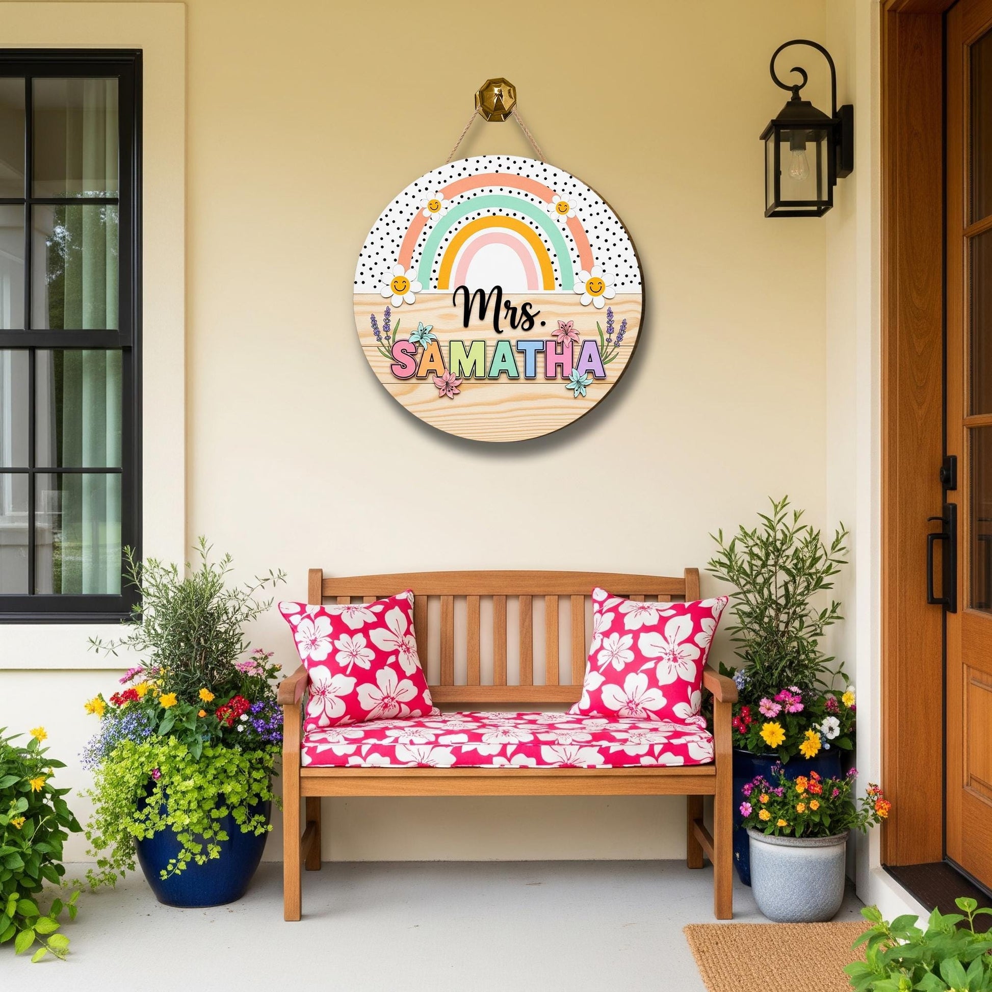 Personalized 3D Teacher Door Sign, Custom Rainbow Classroom Decor, Back to School Wooden Name Sign, Cute Gift for Teacher