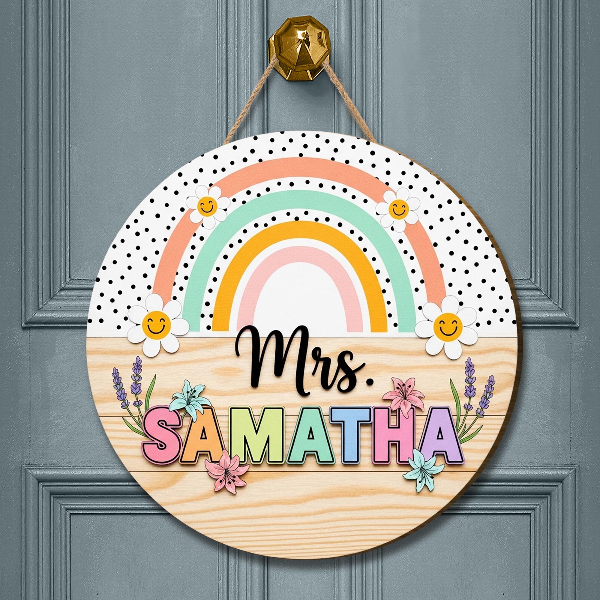 Personalized 3D Teacher Door Sign, Custom Rainbow Classroom Decor, Back to School Wooden Name Sign, Cute Gift for Teacher