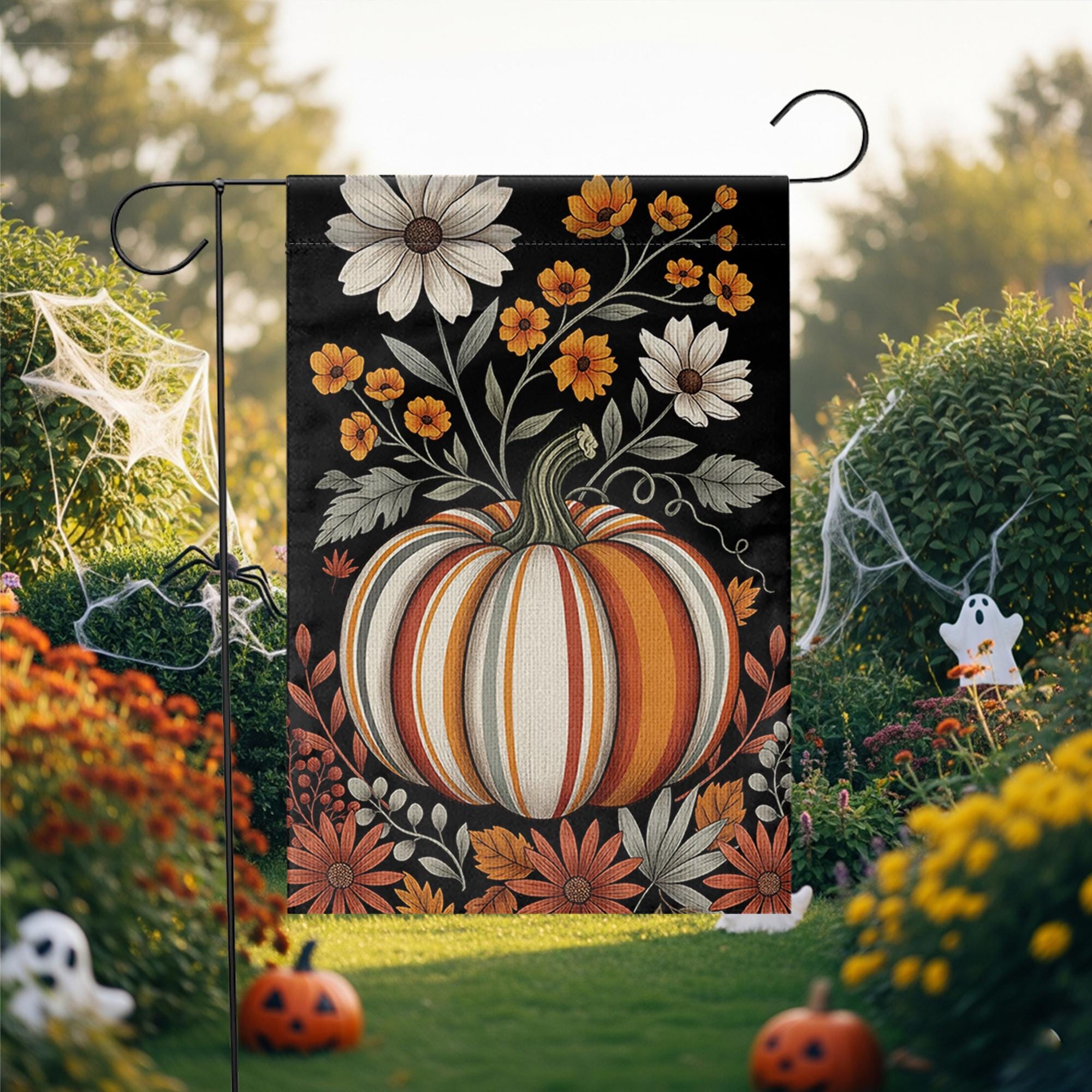 Pumpkin and Floral Fall Garden Flag – Rustic Autumn Yard Decor, Vintage Botanical Thanksgiving Outdoor Banner, Harvest Porch Decoration