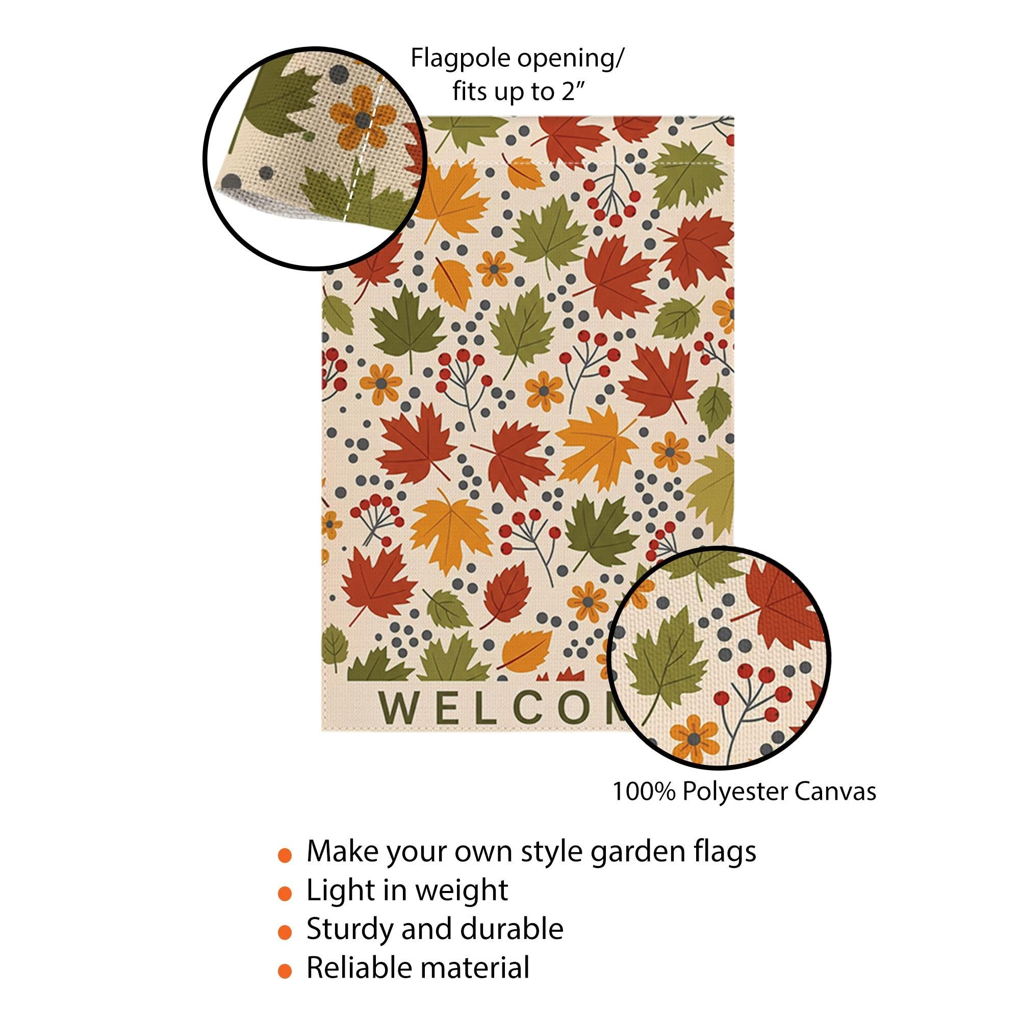 Welcome Fall Leaves Garden Flag – Autumn Yard Decor with Colorful Foliage and Berries, Seasonal Outdoor Sign for Porch or Garden Display