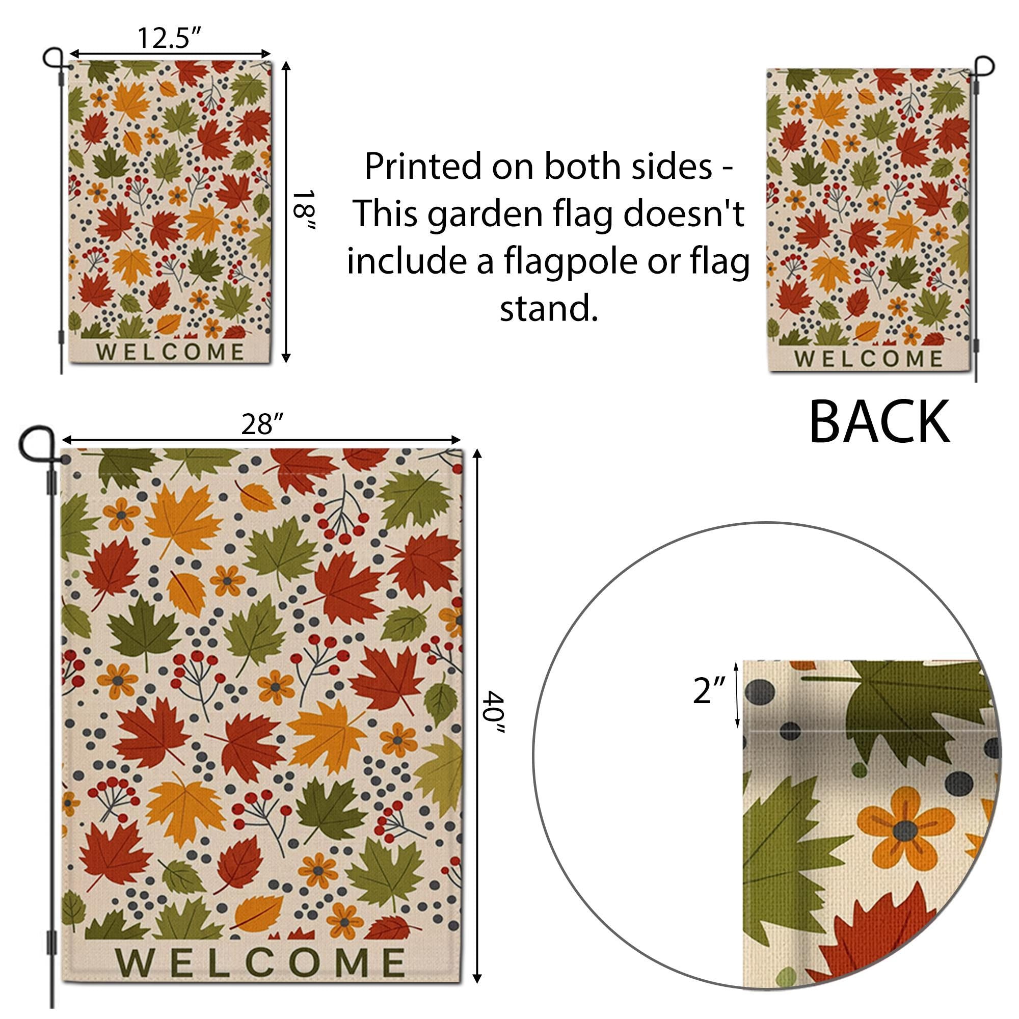 Welcome Fall Leaves Garden Flag – Autumn Yard Decor with Colorful Foliage and Berries, Seasonal Outdoor Sign for Porch or Garden Display