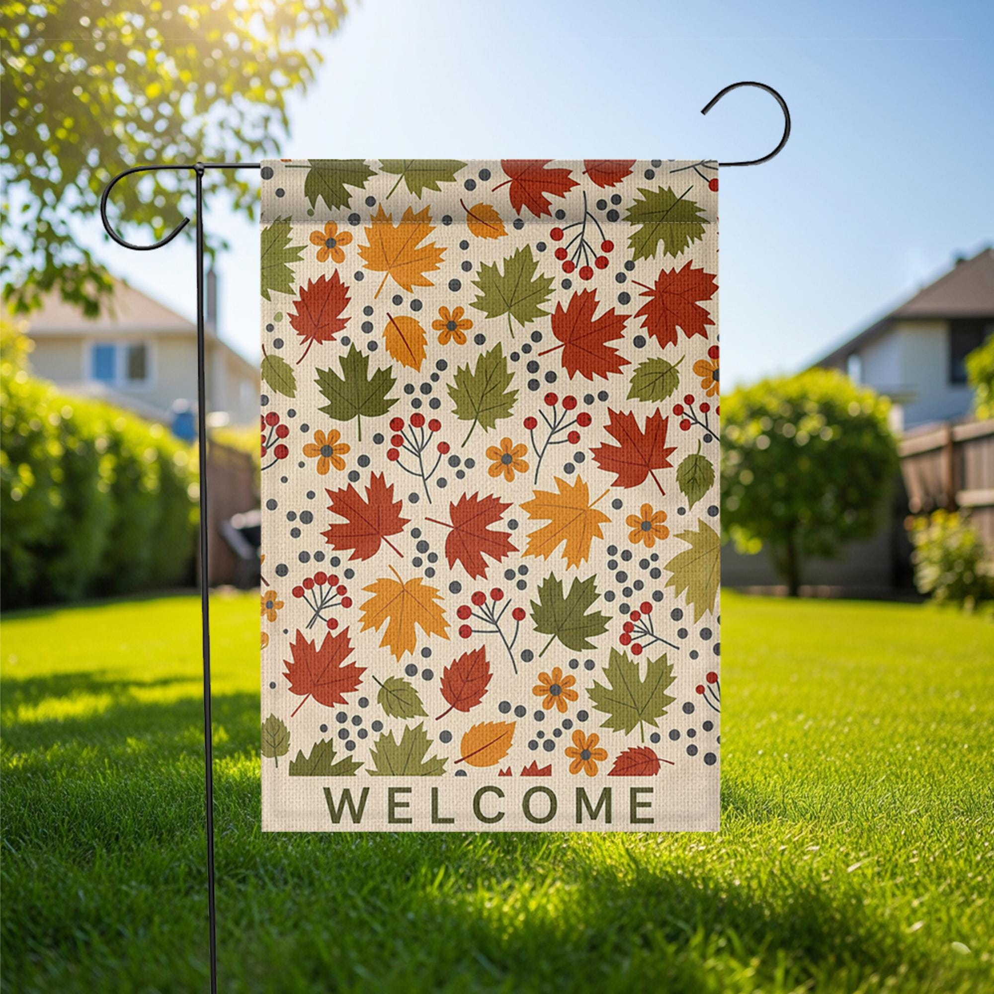 Welcome Fall Leaves Garden Flag – Autumn Yard Decor with Colorful Foliage and Berries, Seasonal Outdoor Sign for Porch or Garden Display