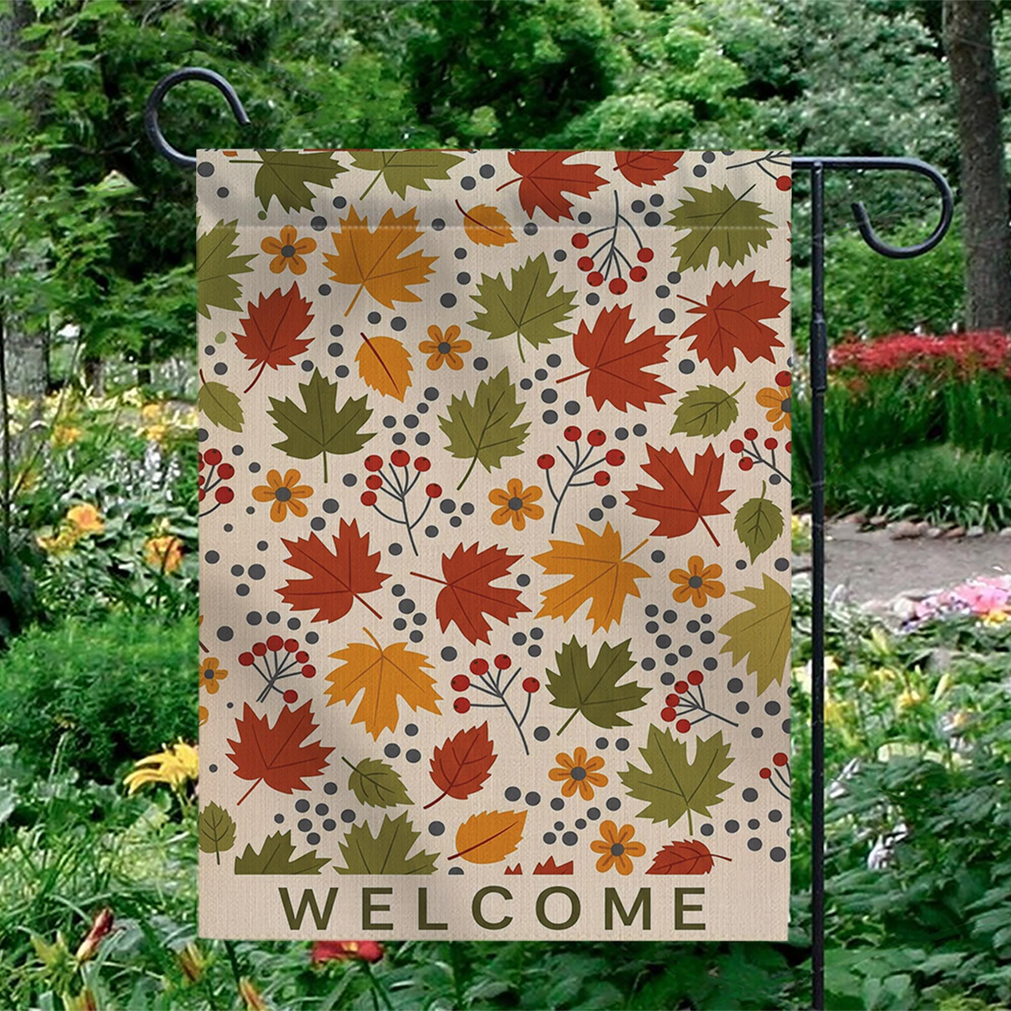 Welcome Fall Leaves Garden Flag – Autumn Yard Decor with Colorful Foliage and Berries, Seasonal Outdoor Sign for Porch or Garden Display