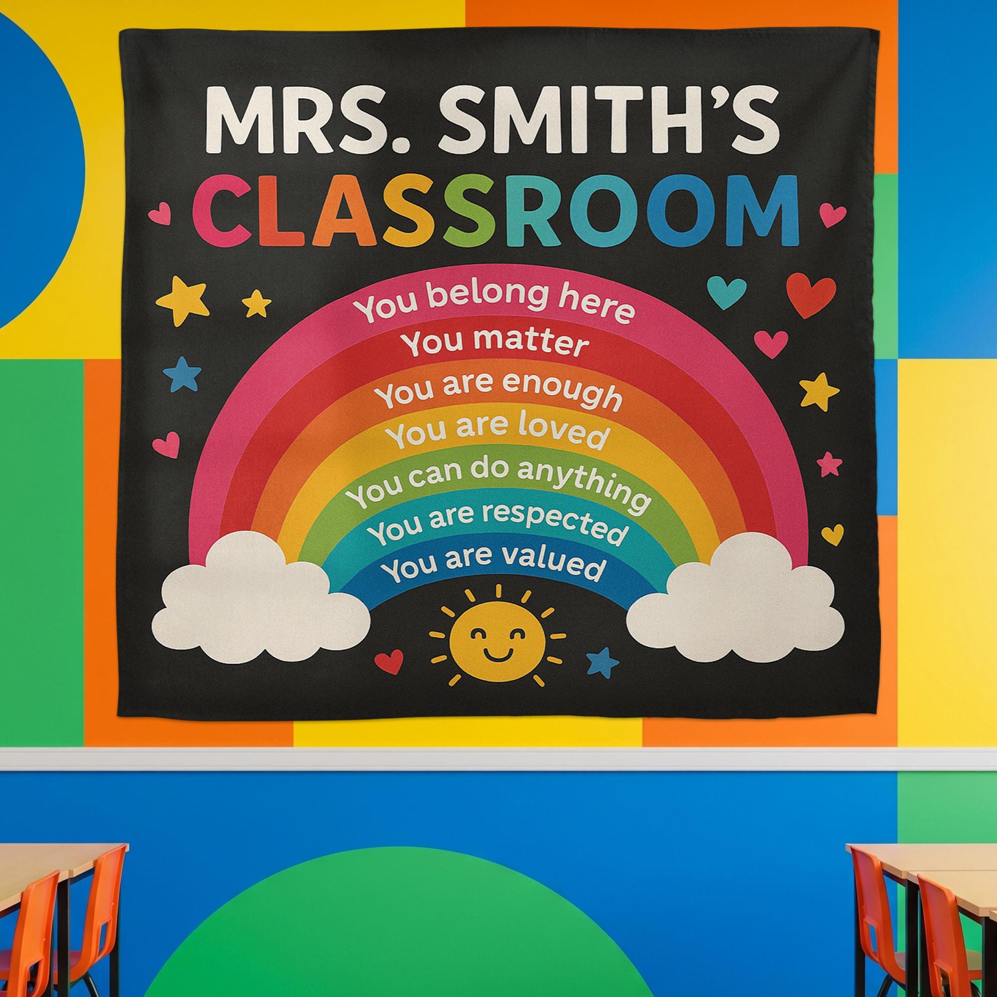 Rainbow Classroom Tapestry, Classroom Wall Decor, Motivational Teacher Banner, Back to School Poster, Inclusive Classroom Art