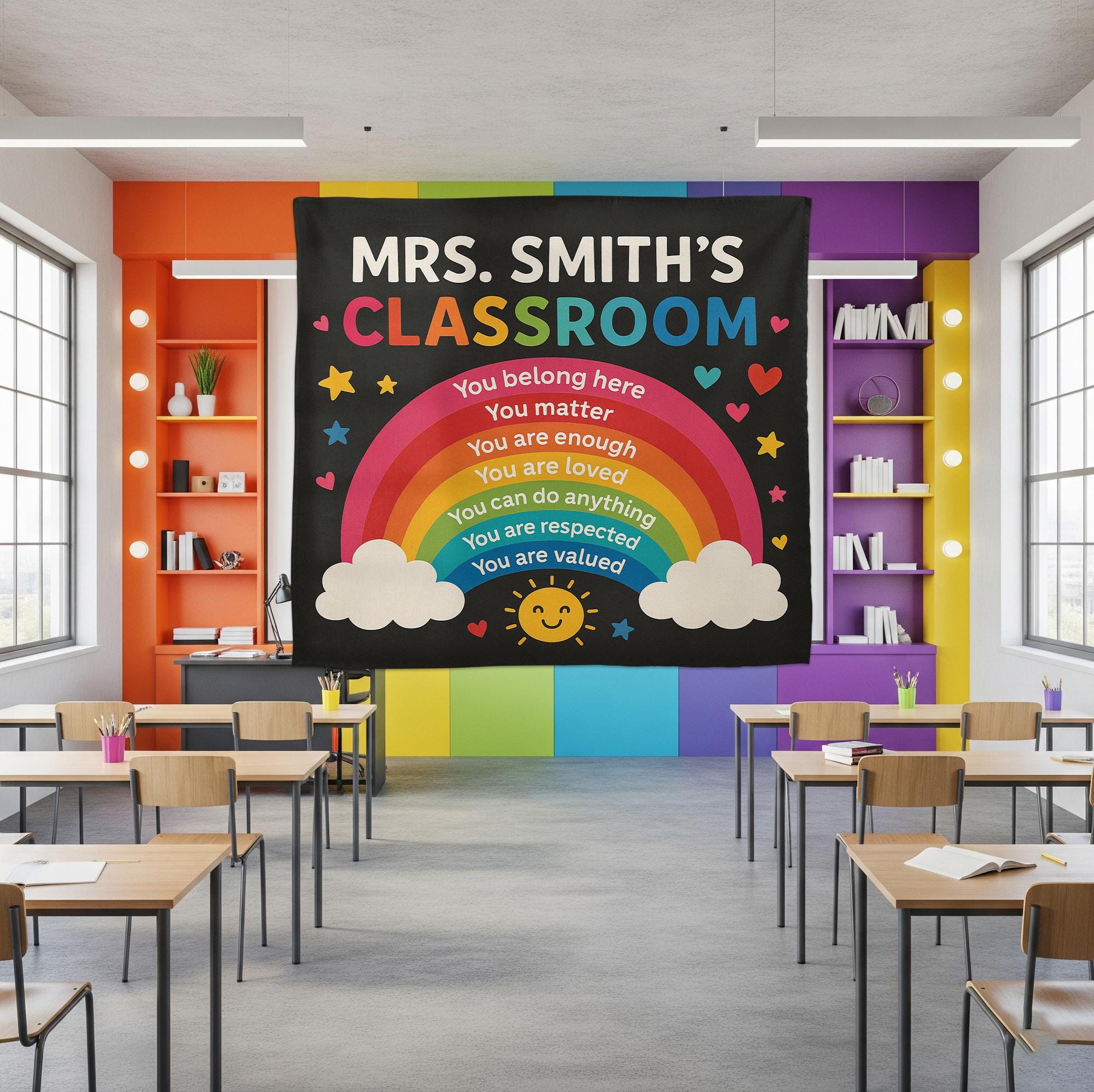 Rainbow Classroom Tapestry, Classroom Wall Decor, Motivational Teacher Banner, Back to School Poster, Inclusive Classroom Art