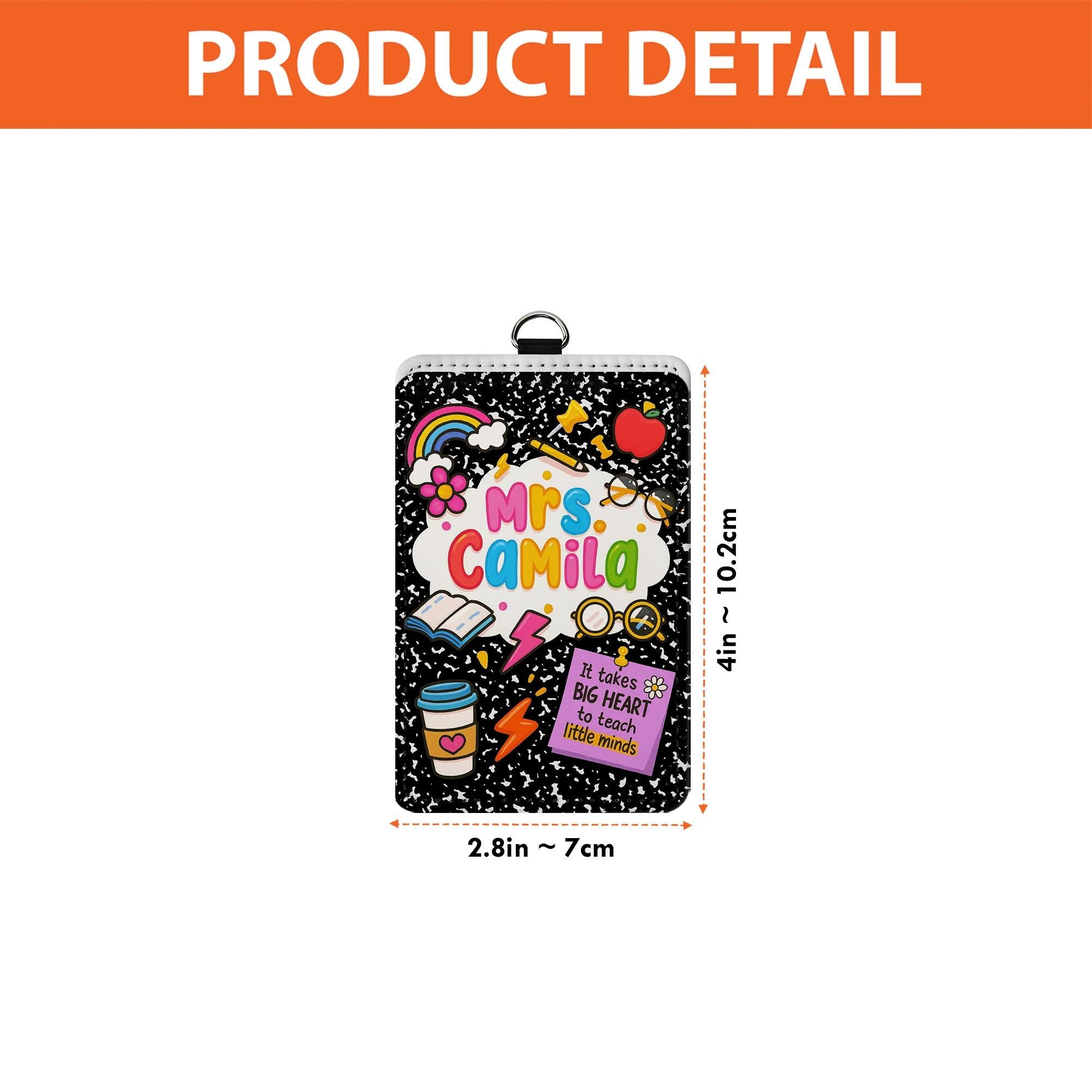 Personalized Teacher Badge Holder – Cute Composition Notebook Design for Teachers, Educators – Big Heart Quote Lanyard ID Tag Gift