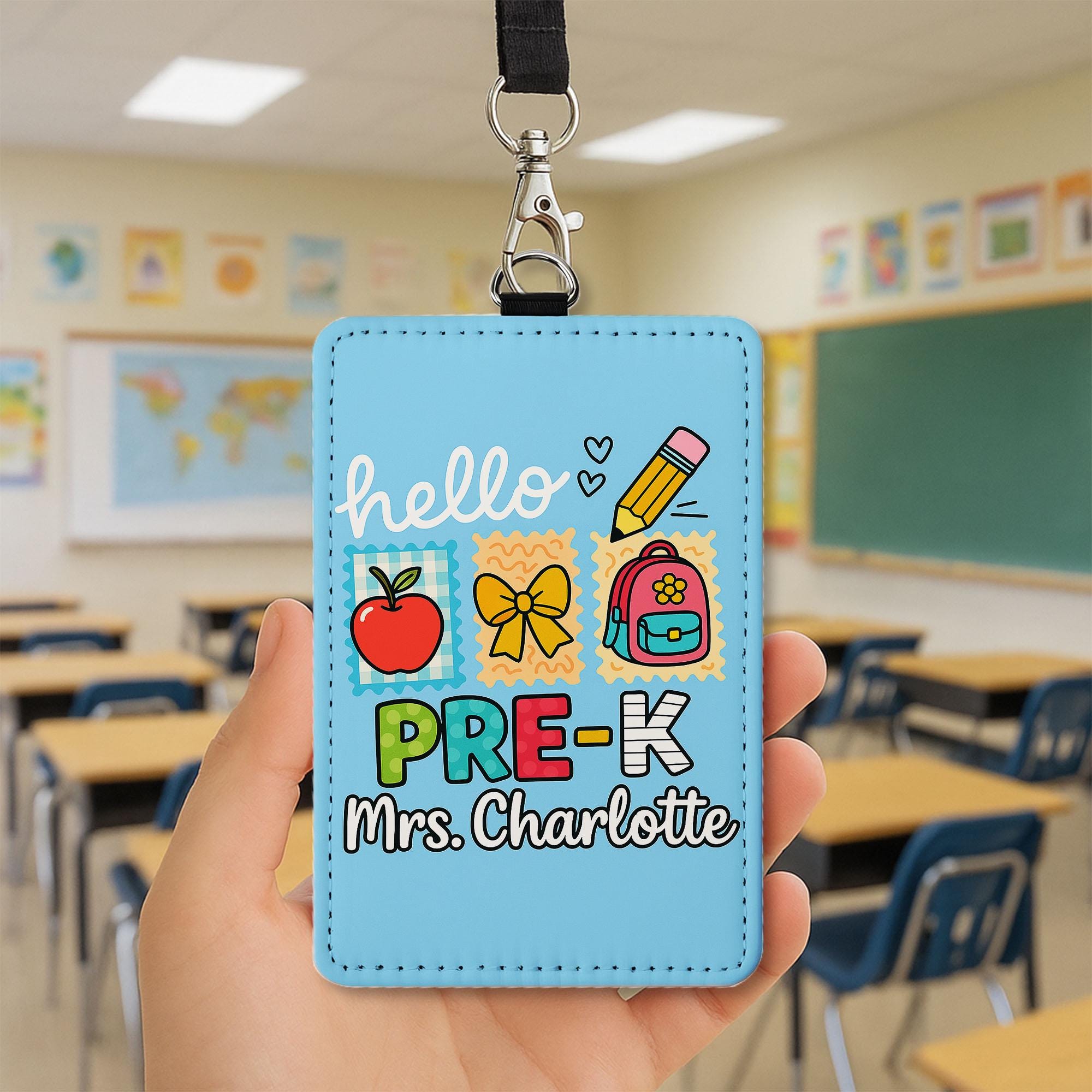 Personalized Teacher ID Badge Holder, Hello Design Lanyard Tag for Mrs. Charlotte, Cute School Name Tag for Educators