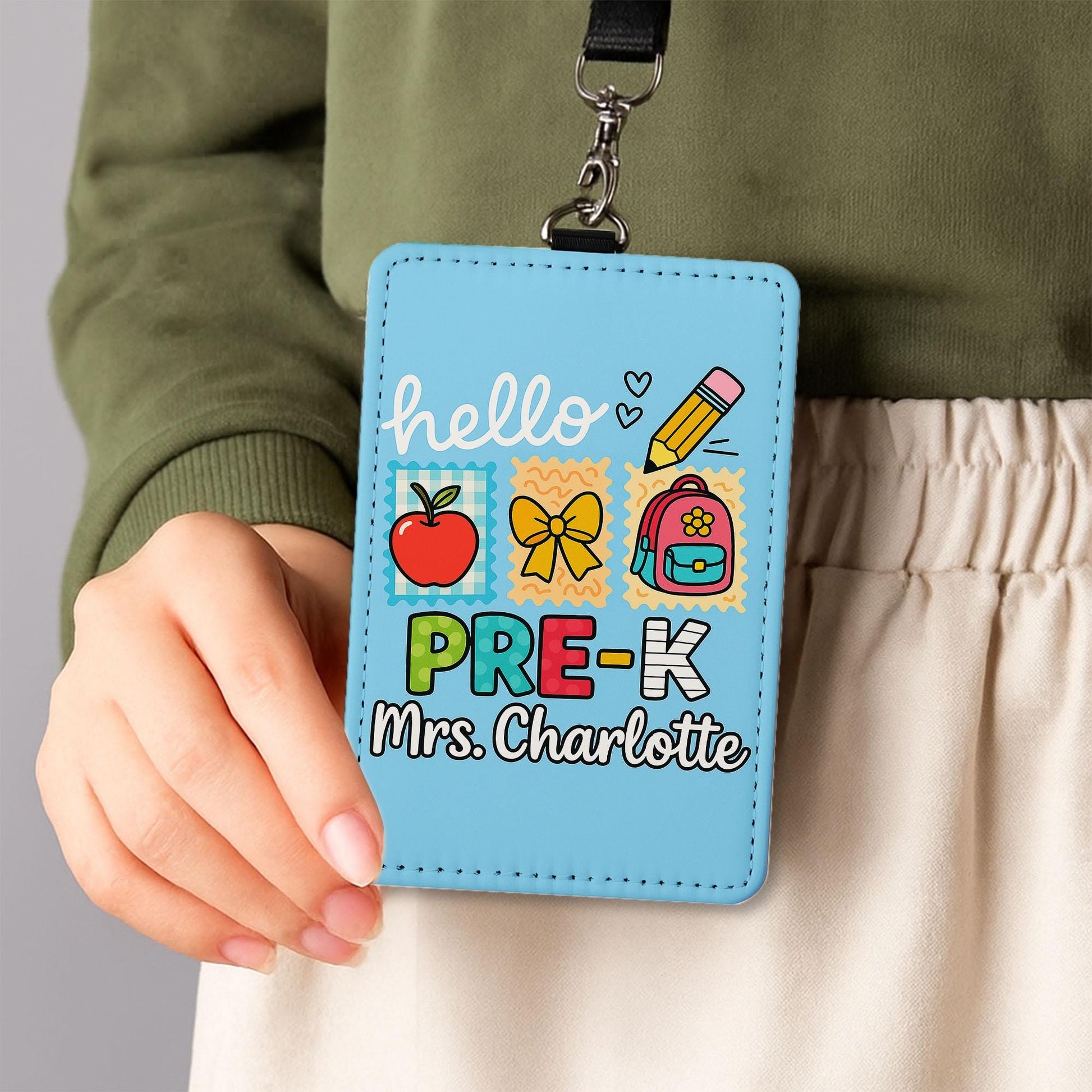 Personalized Teacher ID Badge Holder, Hello Design Lanyard Tag for Mrs. Charlotte, Cute School Name Tag for Educators