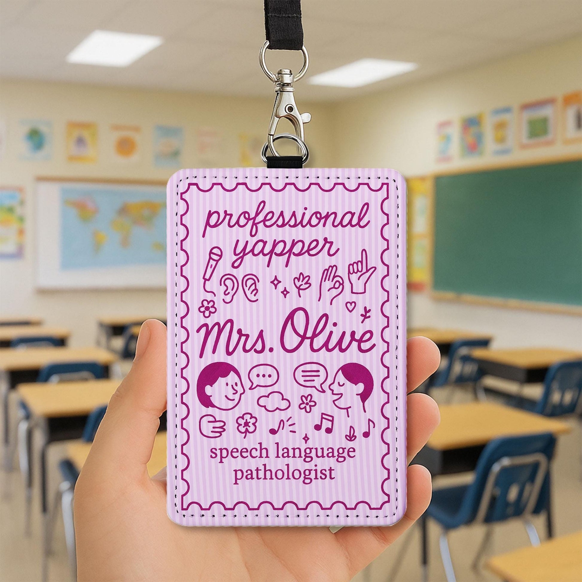 Speech Therapist Badge Holder, Professional Yapper ID Tag, SLP Gift for Women, Funny Lanyard Insert, Personalized SLP Accessory