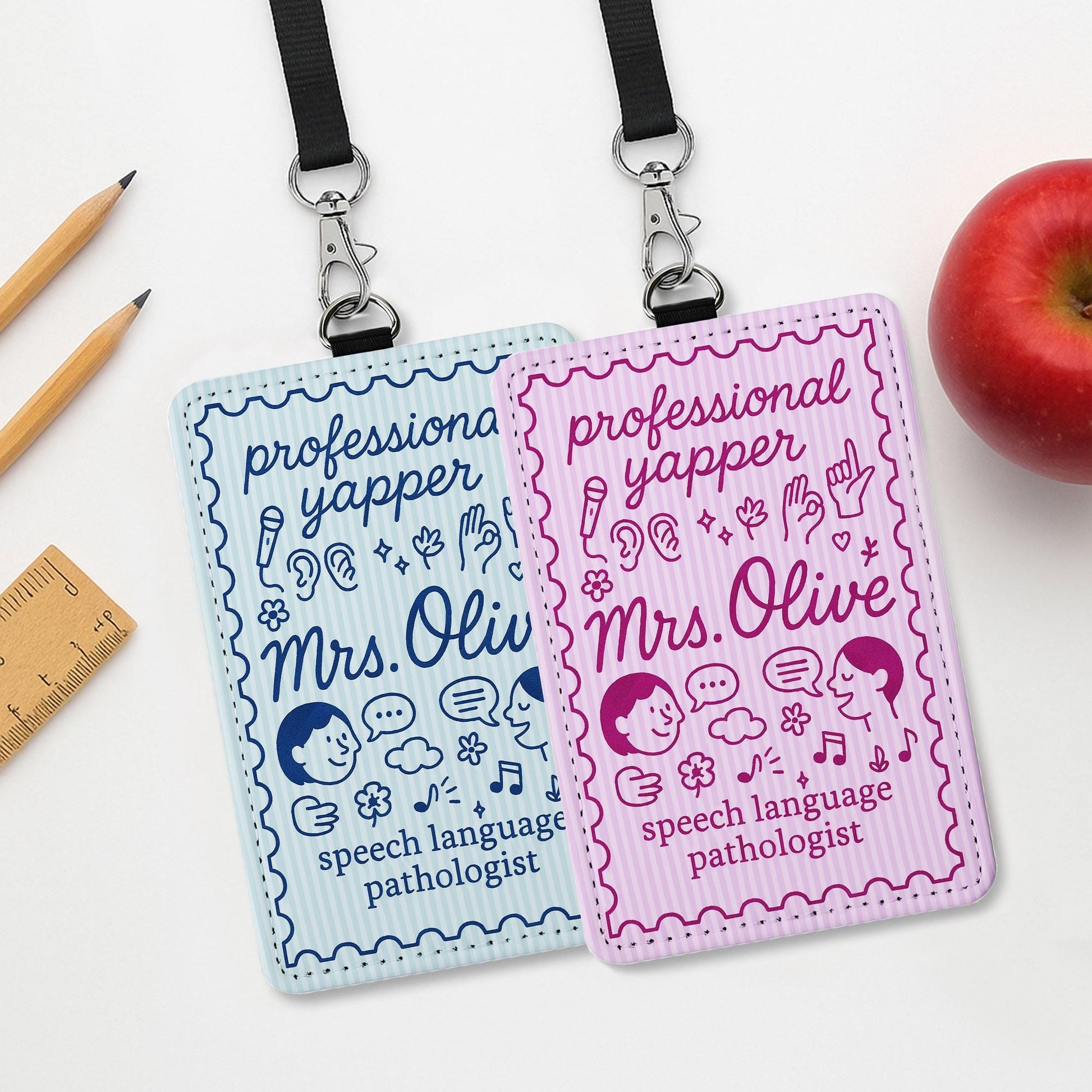 Speech Therapist Badge Holder, Professional Yapper ID Tag, SLP Gift for Women, Funny Lanyard Insert, Personalized SLP Accessory